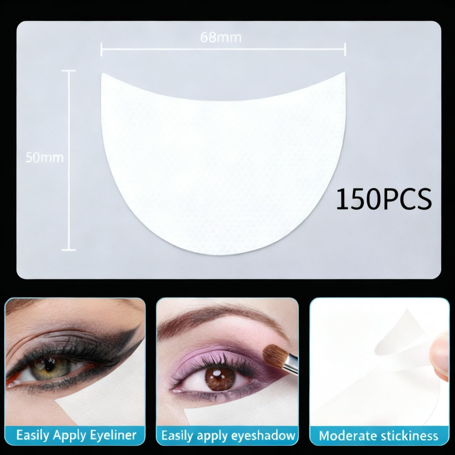 BOROLA 150 Pcs Eyeshadow Patches, Large Pointed-Corner Makeup Isolation Stickers Stencils Pads, Lint-Free under Eyes Shields for Eyelash Extensions, Anti-Fallout Eye Makeup Aid & Lip Tinting image number 1