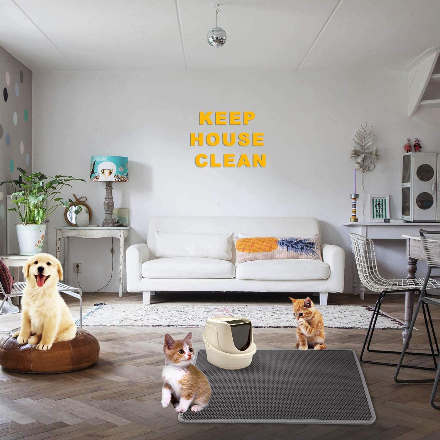 Cat Litter Mat, Kitty Litter Trapping Mat, Honeycomb Double Layer Mats Washable Easy Clean Scatter Control (Gray)