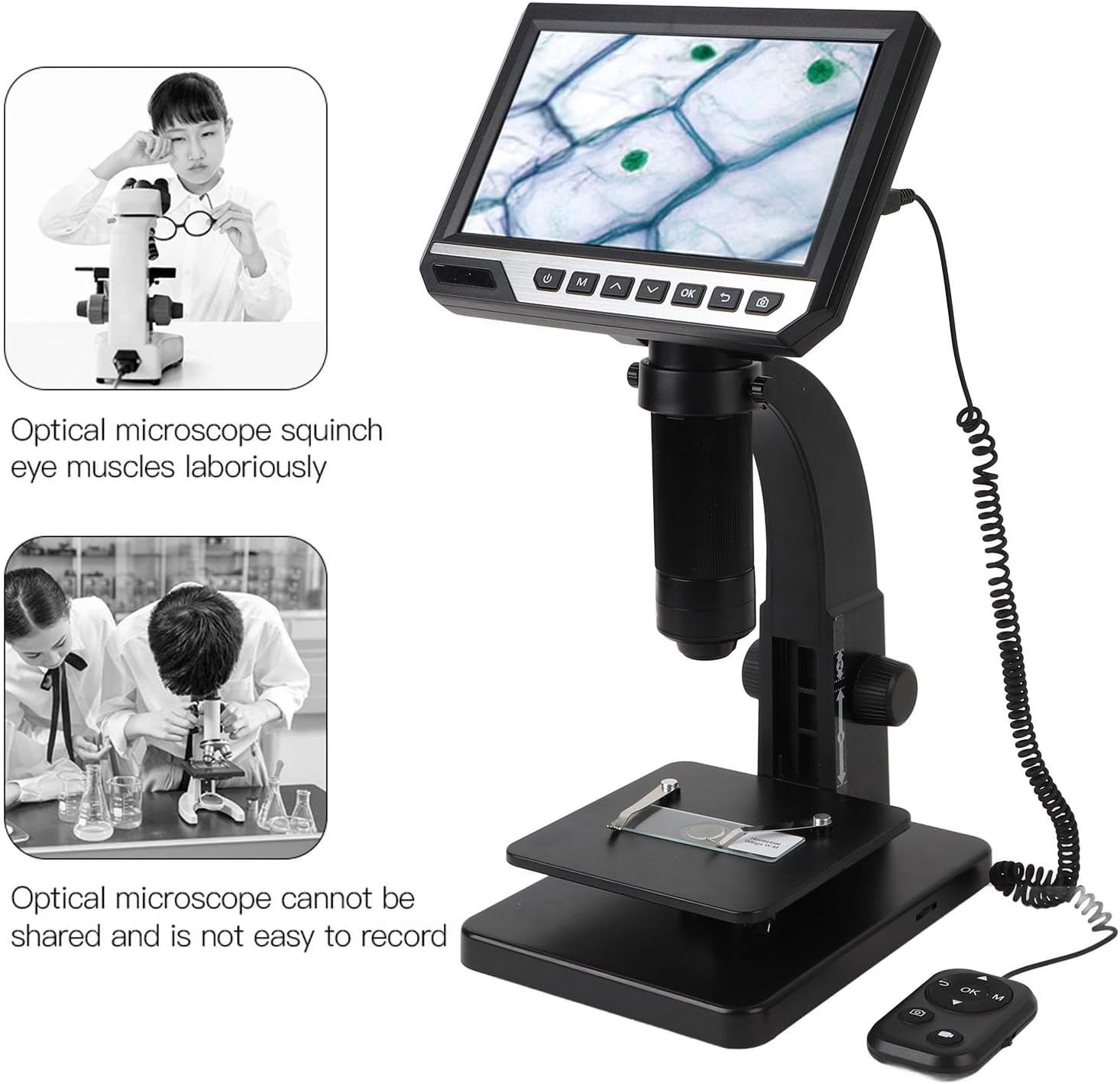 Cryfokt Digital Biological Microscope 500X 2000X Dual Lens 10 Adjustable LED Lights with Dual Lens, 7Inch 1080P 12MP LCD Screen, Coin Microscope for Laboratory Medical image number 4