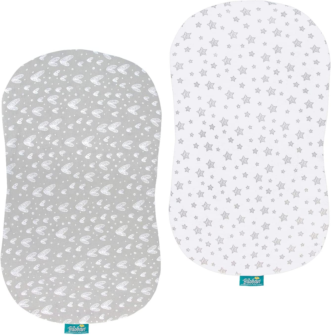 Bassinet Sheets Compatible with Halo Bassinest Swivel, Flex, Glide, Premiere & Luxe Series Sleeper, 2 Pack, 100% Jersey Knit Cotton Sheets, Breathable and Heavenly Soft, Grey and White Print for Baby image number 2