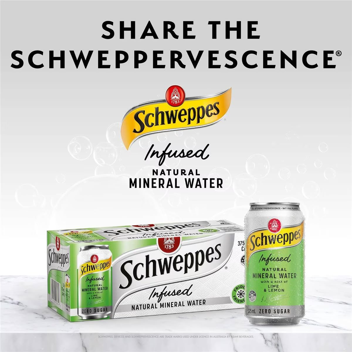 Schweppes Zero Sugar Lime & Lemon Infused Natural Mineral Sparkling Water 375 Ml (Pack of 10) image number 1