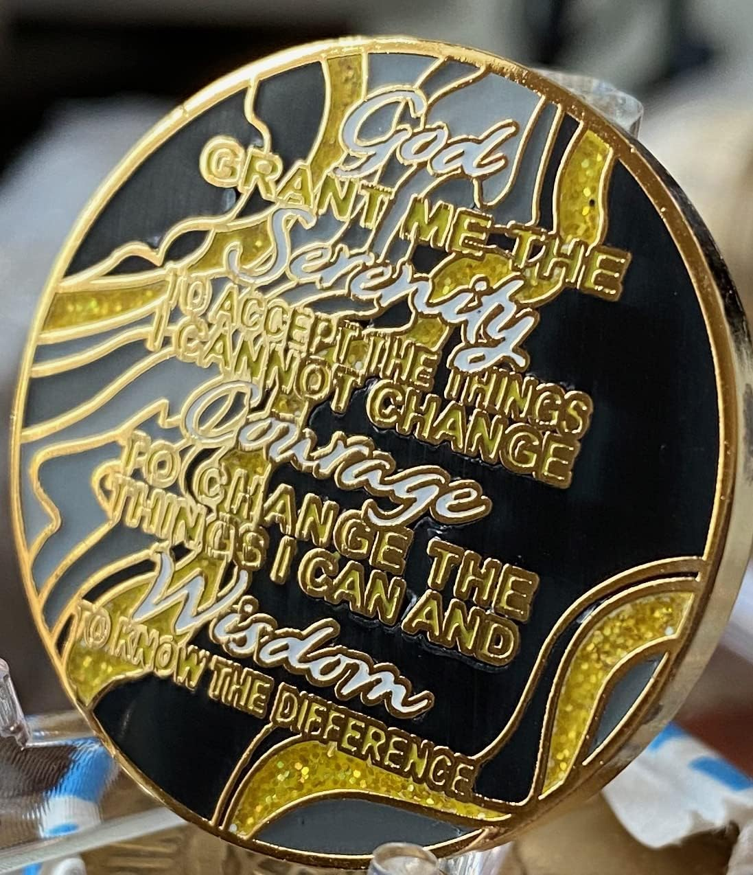 2 Year AA Medallion Elegant Black Marble Gold Glitter Gold Plated Chip image number 1