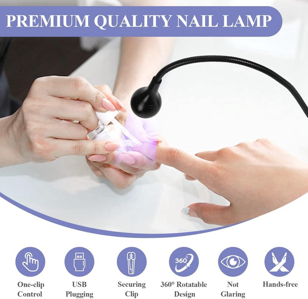 Gyorwst UV LED Nail Lamp - Mini LED Nail Lamp Gel X Lamp for Nails with Securing Clip Rotatable LED Light, Black Easy to Use