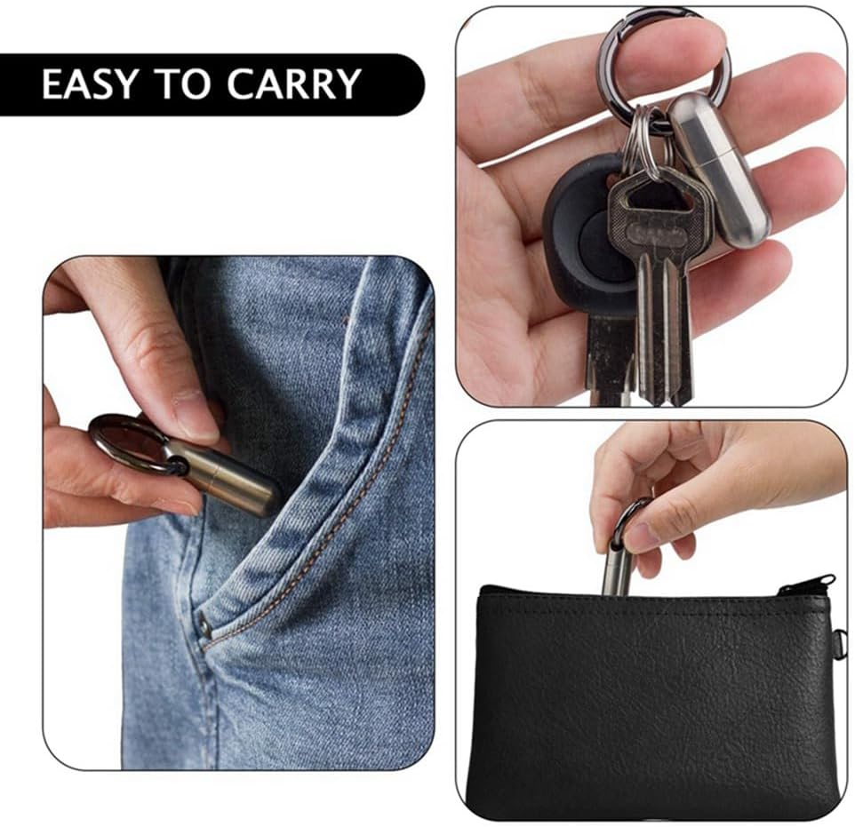 2PCS Waterproof Stainless Steel Pill Box Keychain - Container and Bottle Cache for Medication Storage image number 3