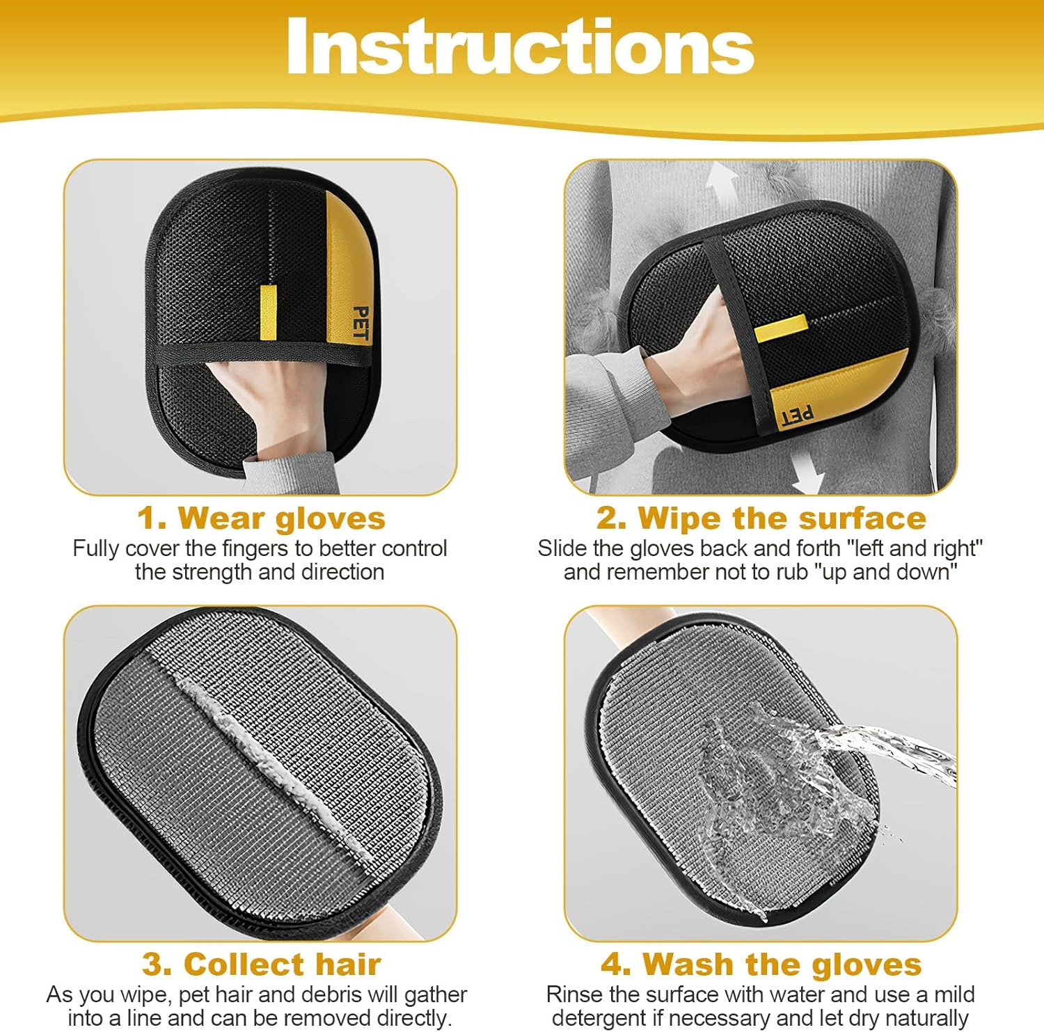 ZONJIE Pack of 2 Pet Hair Remover Cat Gloves, Fur Magnet Glove Cat Hair, Pet Hair Remover Cat Glove, Pet Hair Remover Brush, Reusable Antistatic Gloves, Double-Sided image number 5