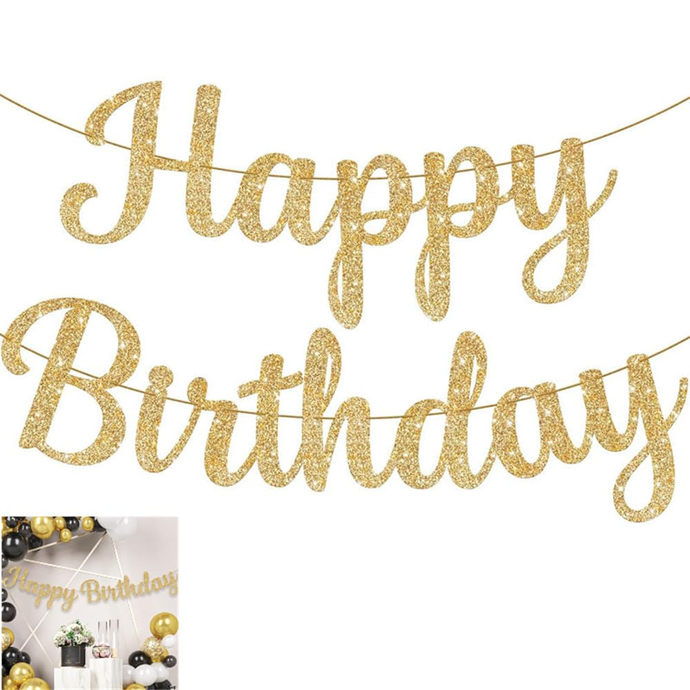 Happy Birthday Banner, Glitter Gold Happy Birthday Banner, for Birthday Decoration DIY Party Decoration (Gold) image number 3