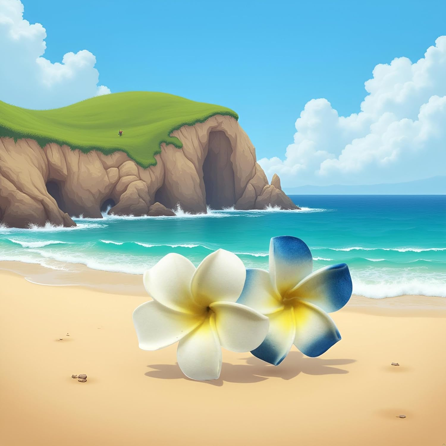 4Pcs Hawaiian Flower Hair Clips, White and Blue, 7Cm, Foam Head Flower Party Beach Hair Clip Hair Accessories image number 5