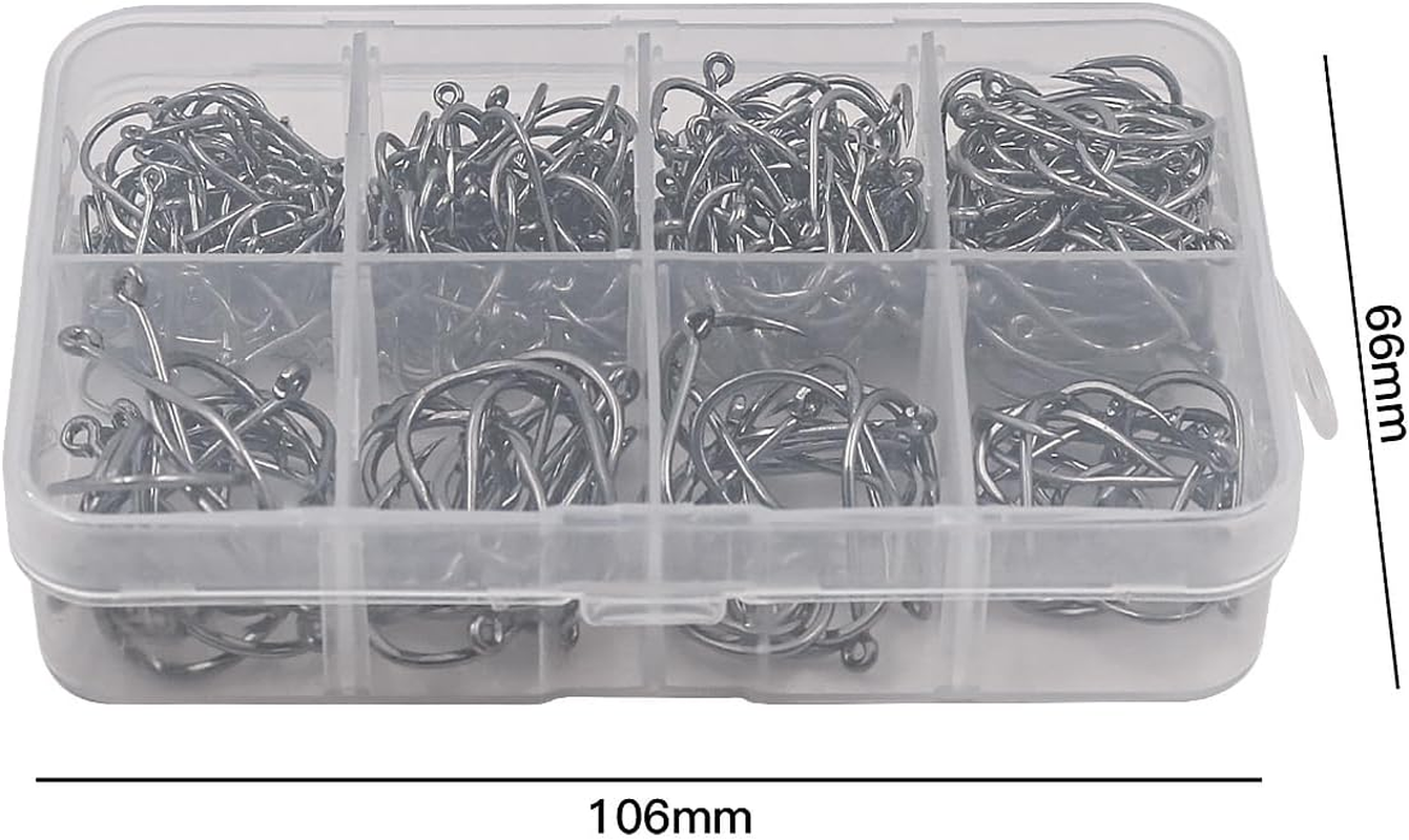 300PCS NUZAMAS Fishing Hook 9#-16# Barbed Hooks Pike Fishing Tackle Carp Circle Hooks with Storage Plastic Box Carbon Steel Eyed Sea Fish Hooks for Freshwater Saltwater image number 1
