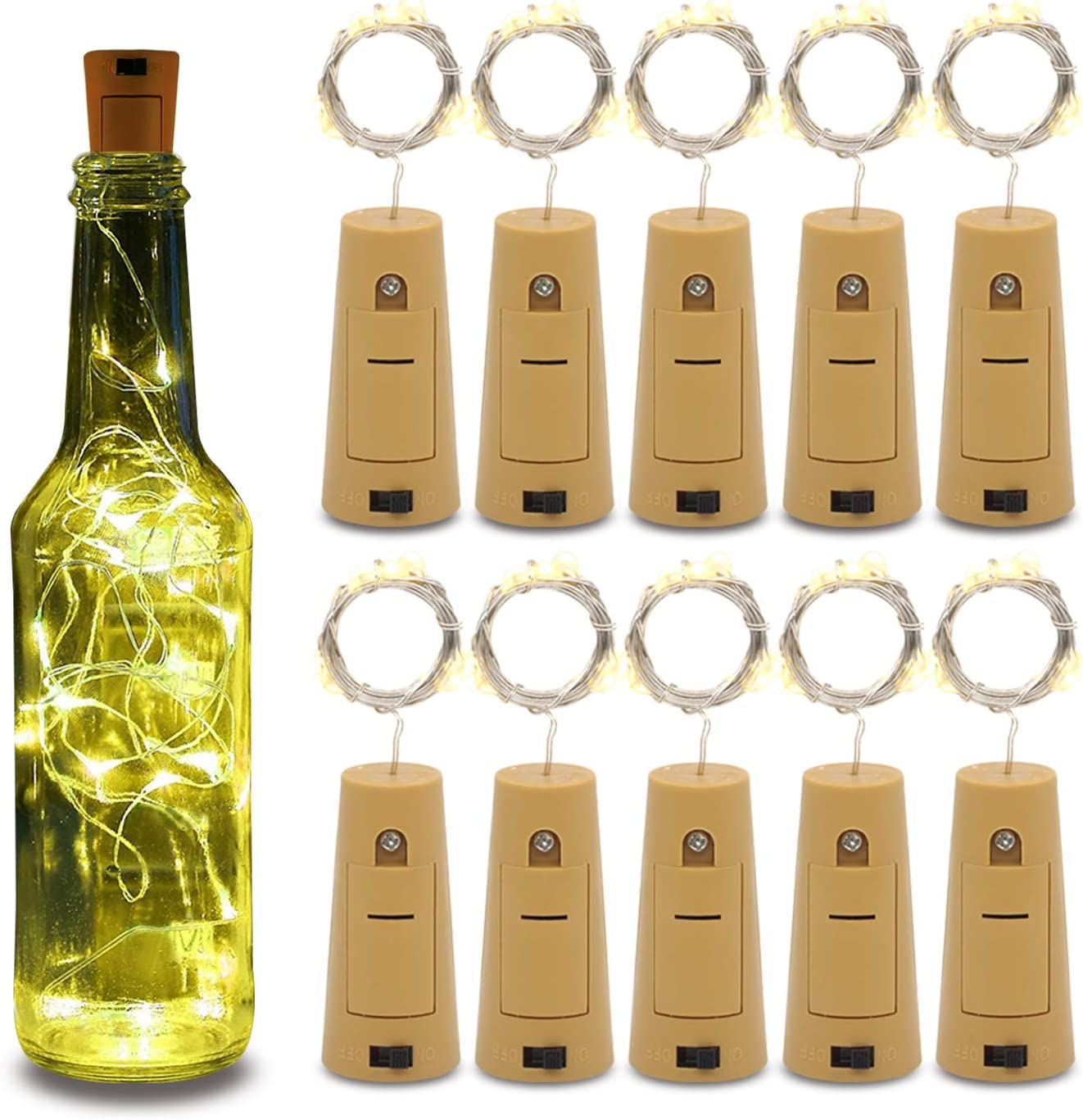 Betus 10 Pack Wine Bottles Cork String Lights - Battery Powered - Decorations for Garden, Wedding, Christmas & Party - Warm Light &ndash; 10 Leds/3 Ft (Packs of 10) image number 2
