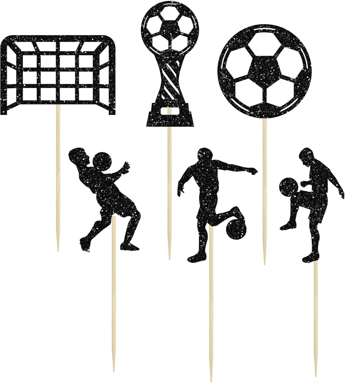 24Pcs Soccer Cupcake Toppers Glitter Soccer Ball Cupcake Picks Sport Cake Decorations Football Theme Birthday Party Baby Shower Kids Boys Men Birthday Party Favors Supplies Black - Black image number 3