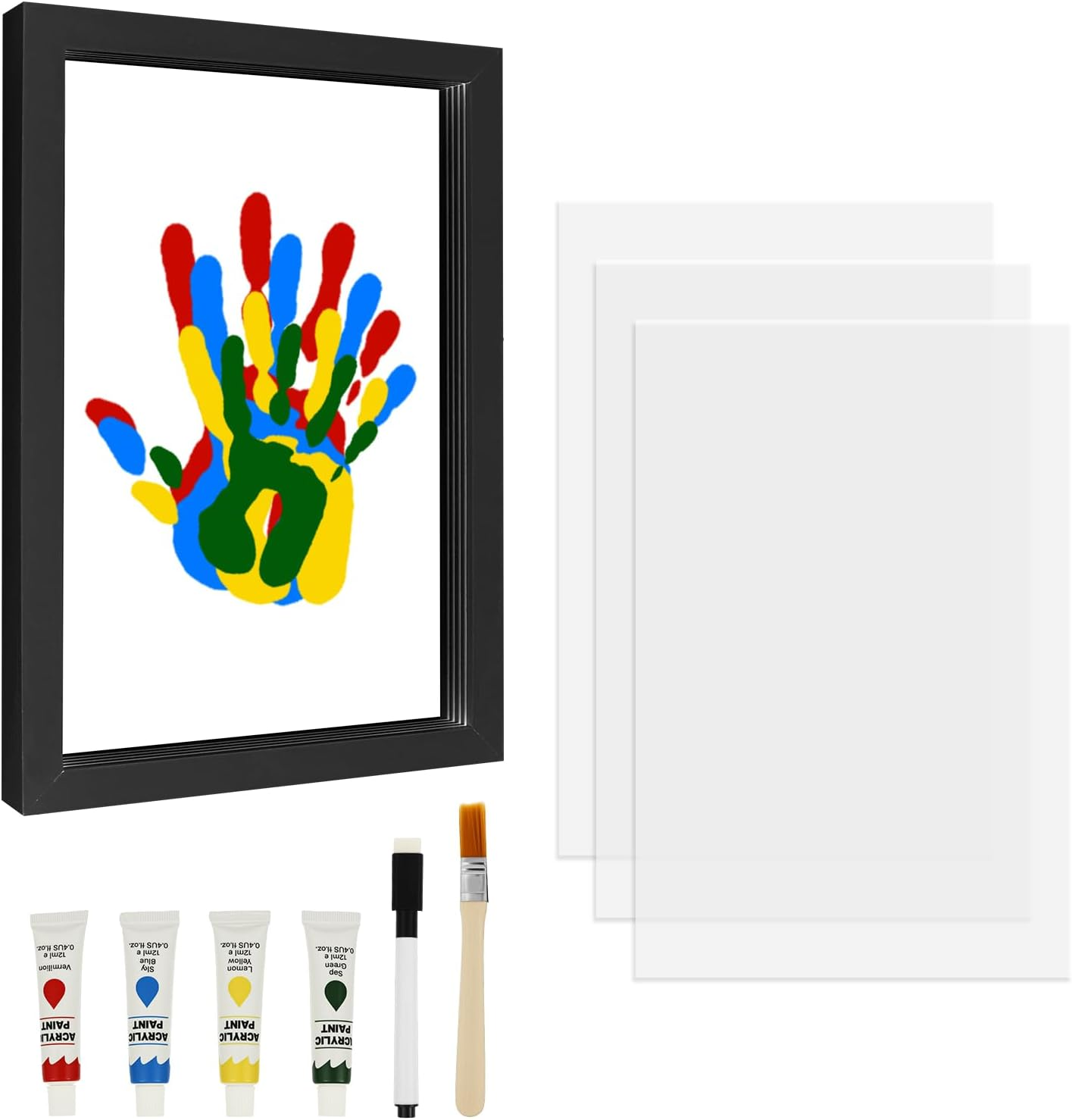 Awobepl Wood DIY Baby Footprint Cultivate Hands on Skill Family Footprint Frame Parent Child Interaction Handprint Baby Set for Home (White)