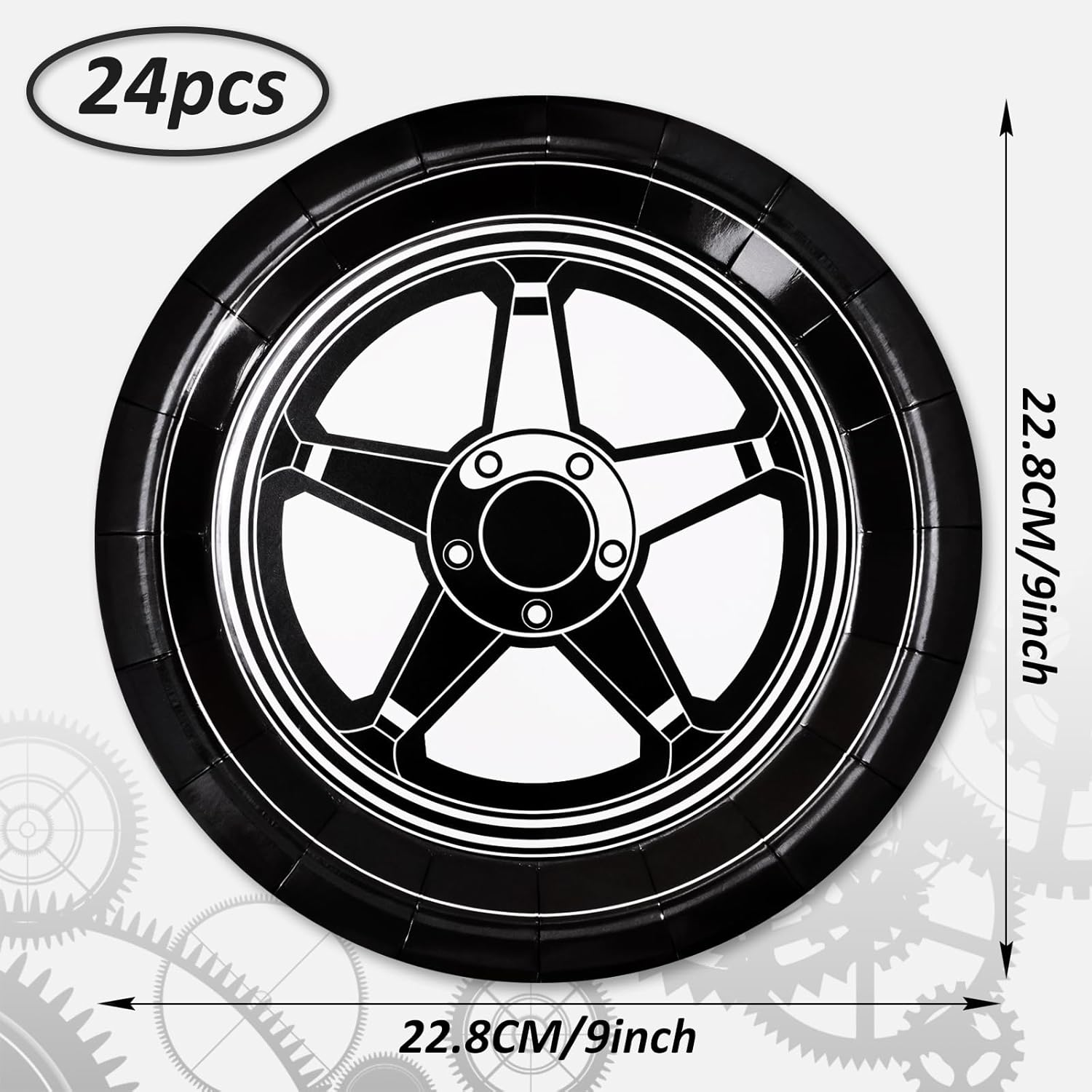 Jarthenaamcs Racing Car Plates Car Wheel Disposable Paper Plates Black White Dinner Plates 9 Inch Dessert Plates for Party Supplies Table Decor, 24Pcs image number 4