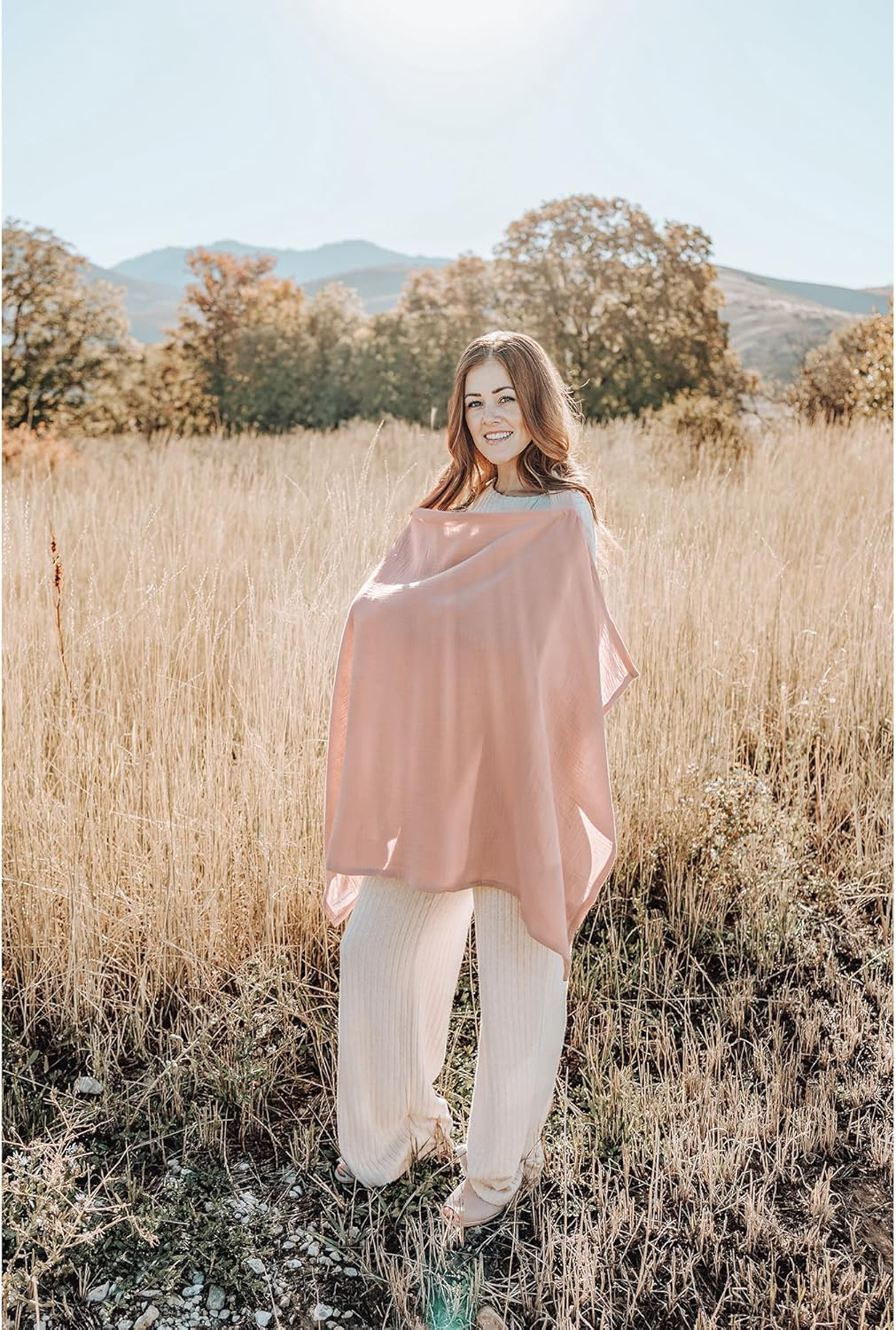 Konssy Muslin Nursing Cover for Baby Breastfeeding, Breathable 100% Cotton Breastfeeding Cover with Rigid Hoop for Mother Nursing Apron, Multi-Use Carseat Canopy