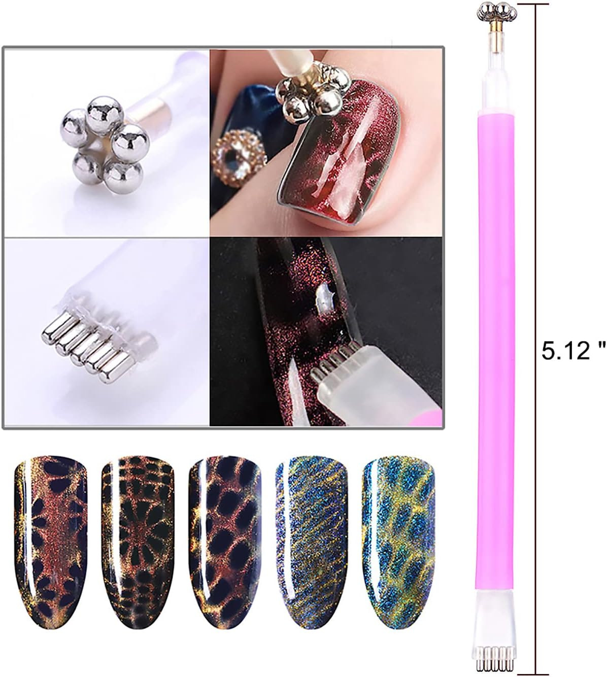 SILPECWEE 12Pcs Nail Magnet Tools Cat Eye Magnet for Nails Magnetic Nail Polish Pen 3D Nail Design Kit Gel Polish Magnet Stick Nail Art Accessories for DIY Nails Decoration Studio or Home image number 6
