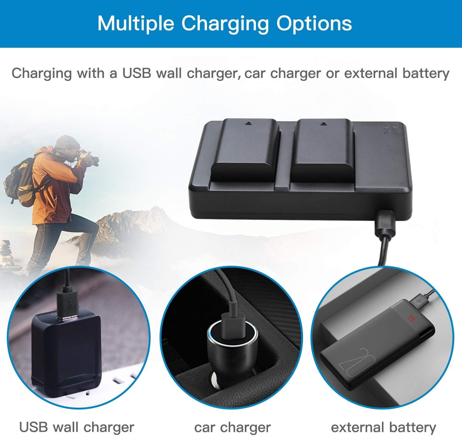 NP-FW50 2 Packs ELASO Replacement Camera Battery Compatible with Sony A6000 Battery A6500 A6300 A6400 A7 A7II A7RII A7SII A7S A7S2 A7R A7R2 A55 A5100 RX10 Accessories, Black - 1 X Battery Only image number 5