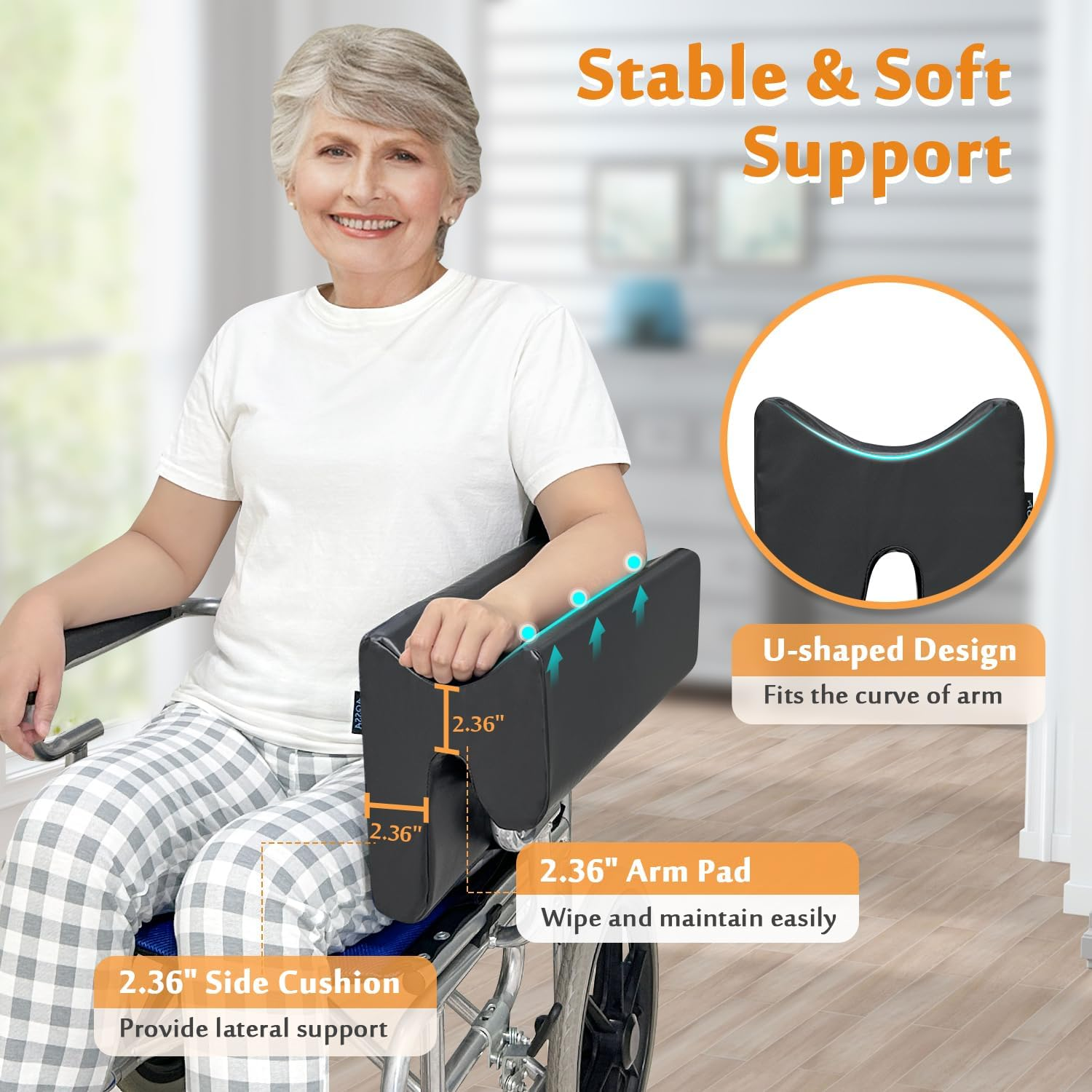 Mybow Lateral Support for Wheelchair Arm Trough, Armrest Pad Cushion Wheelchair Attachment, Wedge Bolster Positioning Arm Elbow Rest Pillow for Elderly & Stroke Patient (L-Shape) image number 5