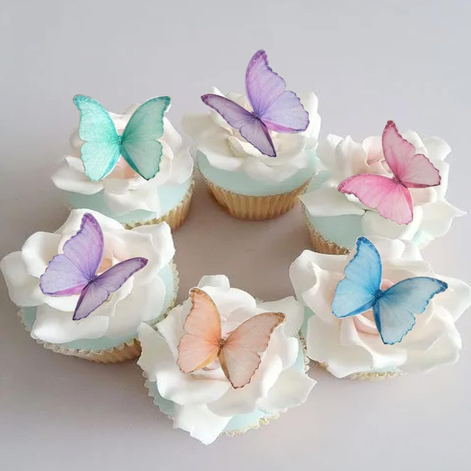 Edible Wafer Paper Butterflies Set of 48 Purple Colorful Cake Decorations, Cupcake Topper Mixed Color