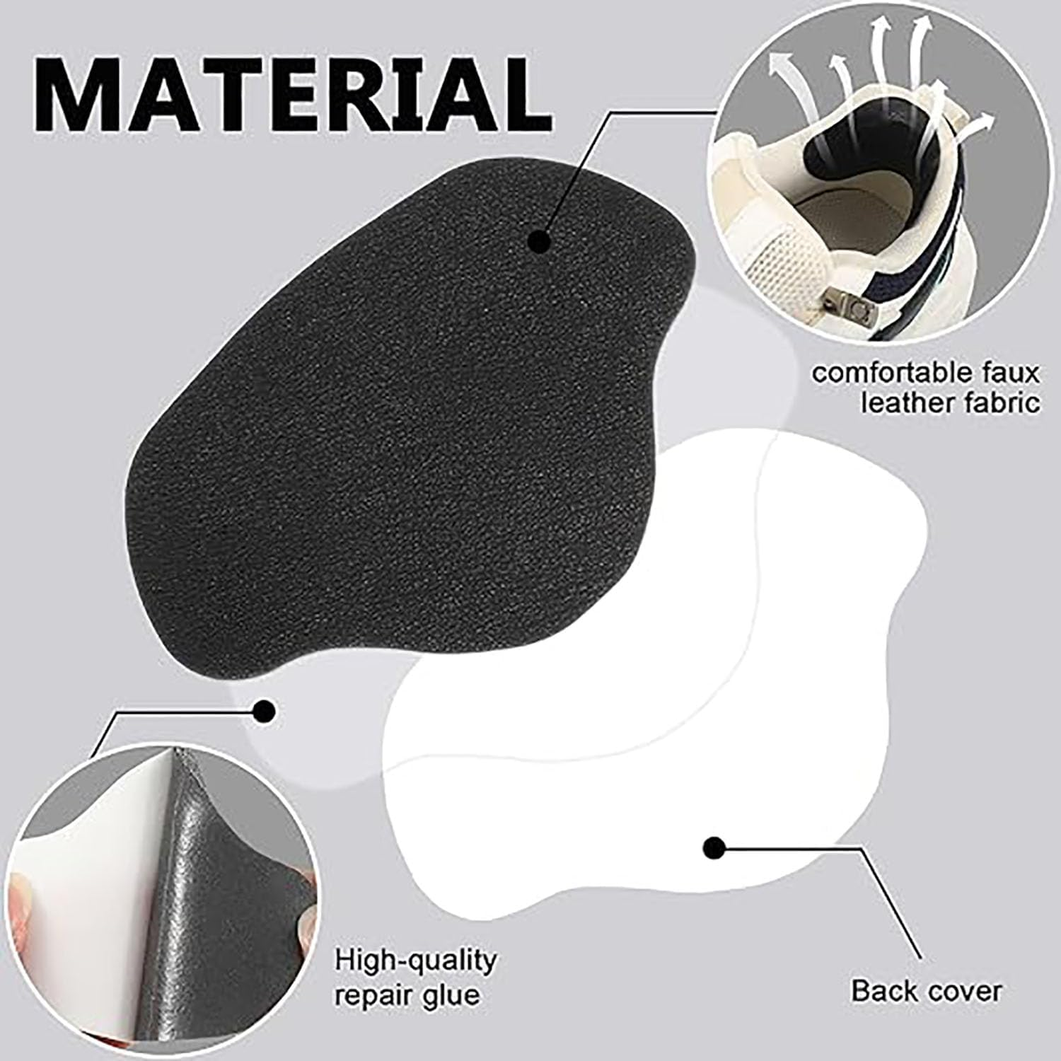 16 Pairs Shoe Hole Repair Patches, Self-Adhesive Patch for Heel Hole of Shoes, Ultra Fine Fiber Leather Shoe Heel Repair, Adhesive Shoe Inserts for Sneaker, Leather Shoes, High Heels, 2 Sizes (Black) image number 4