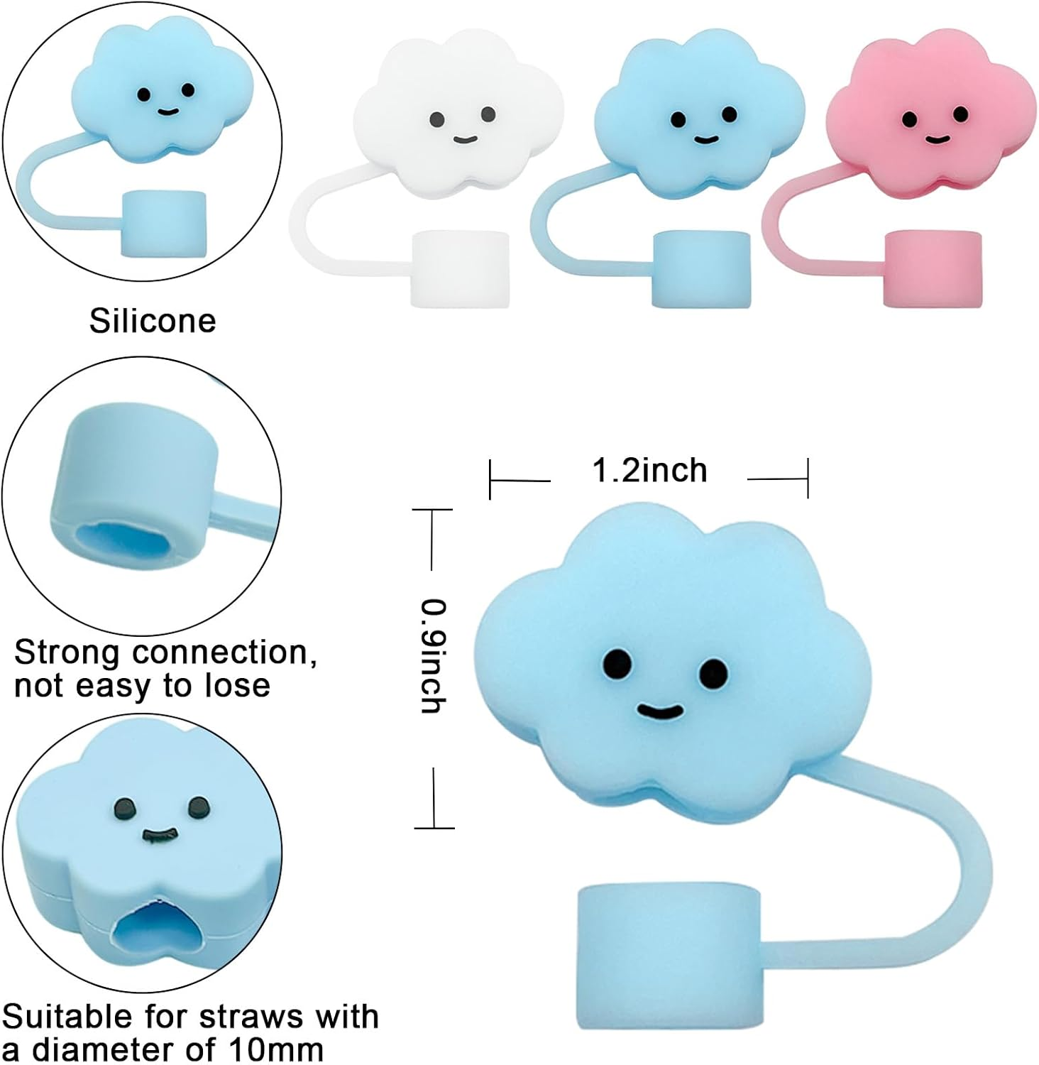 6Pcs Straw Cover Cap for Stanley Cup, Silicone Straw Topper Compatible with Stanley 30&40 Oz Tumbler with Handle(Cloud) image number 4