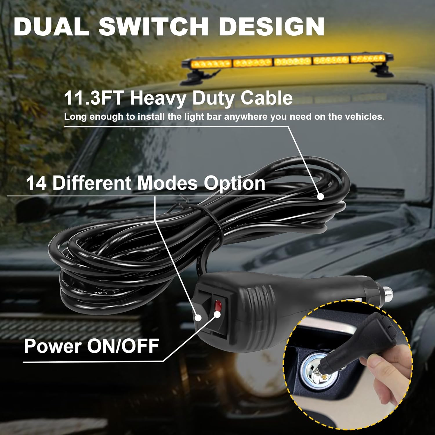 33.5 Inch LED Strobe Flashing Light Bar, 66 Leds Double Side High Intensity Emergency Warning Lights, 12-24V LED Amber Beacon with Magnetic Mounts for Vehicle Car Truck Trailer Roof (Amber) image number 3