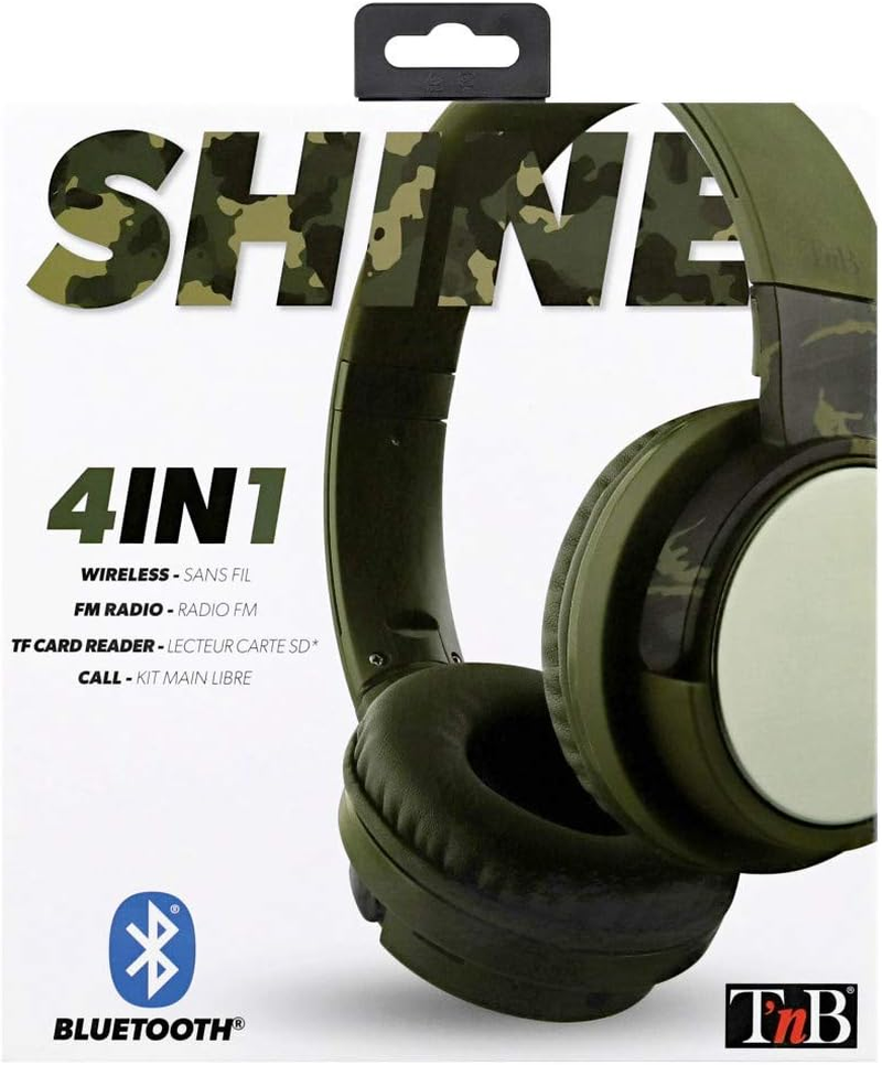 T'Nb Shine 2 4 in 1 Wireless Wired Headphones SD Card Reader FM Radio Camo image number 5