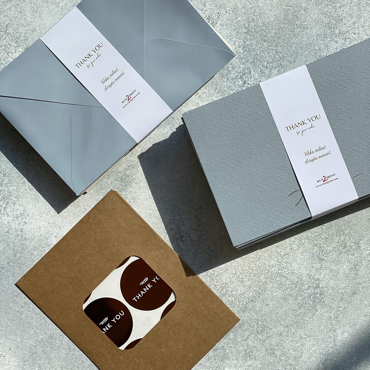 RUN2PRINT Thank You Cards, 36 Pieces, Dusty Blue Color, Peel & Seal Envelopes, Self-Sealing Adhesive, Matching Stickers Included