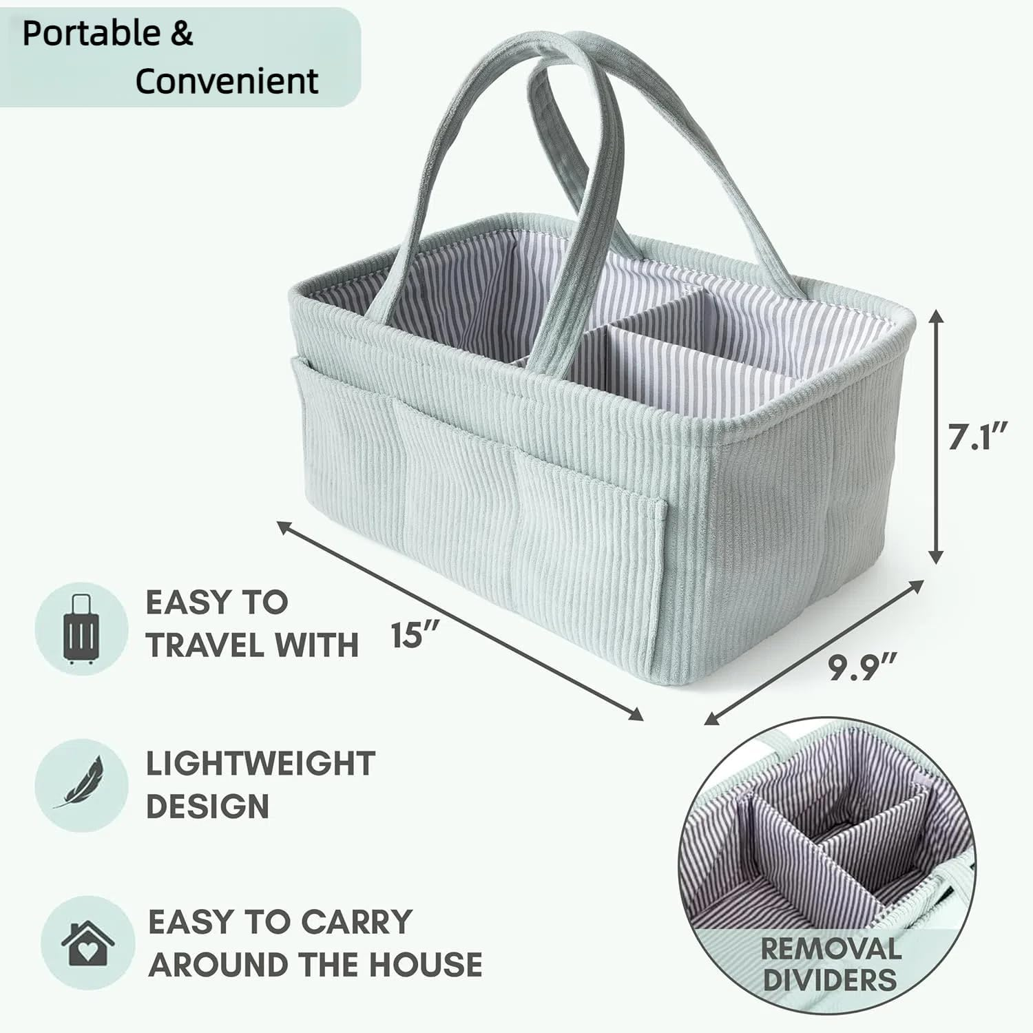 Diaper Caddy, Diaper Organizer or Storage, Portable Nursery Storage and Car Organizer, a Baby Gift Registry, Baby Shower Essentials & Caddy Organizer (Mint Green)