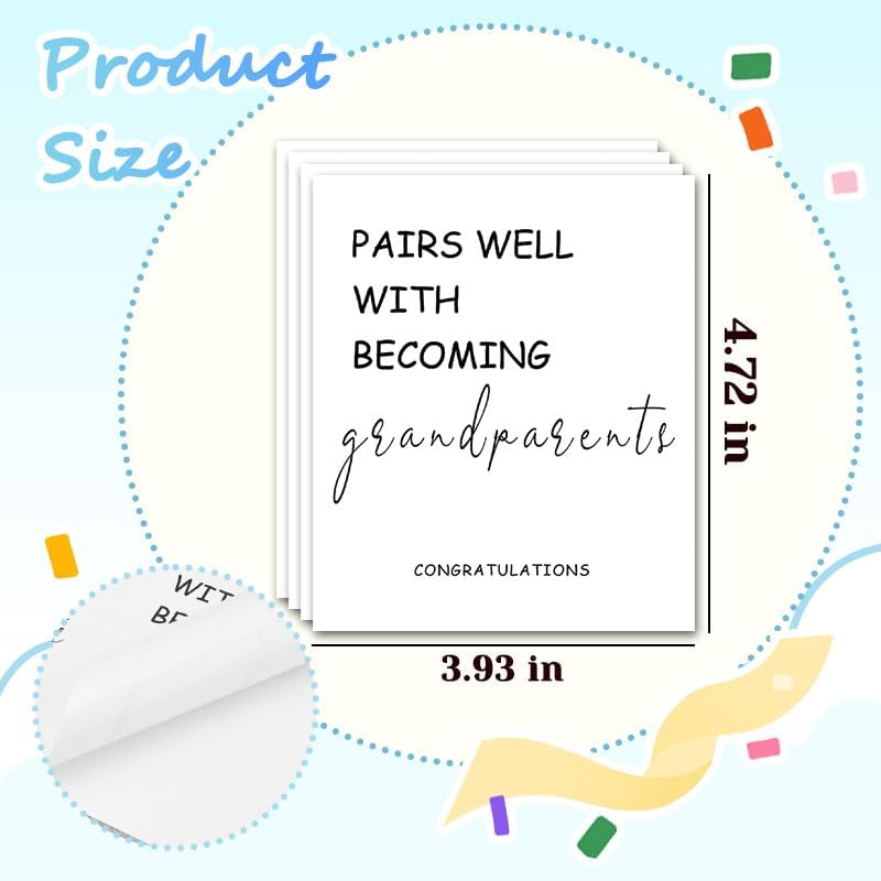 New Grandparent Wine Labels Pregnancy Announcement Gifts for Grandparents Baby Announcement Gifts for Grandma Grandpa Pairs Well with Becoming Grandparents Wine Bottle Stickers(Set of 4) image number 1