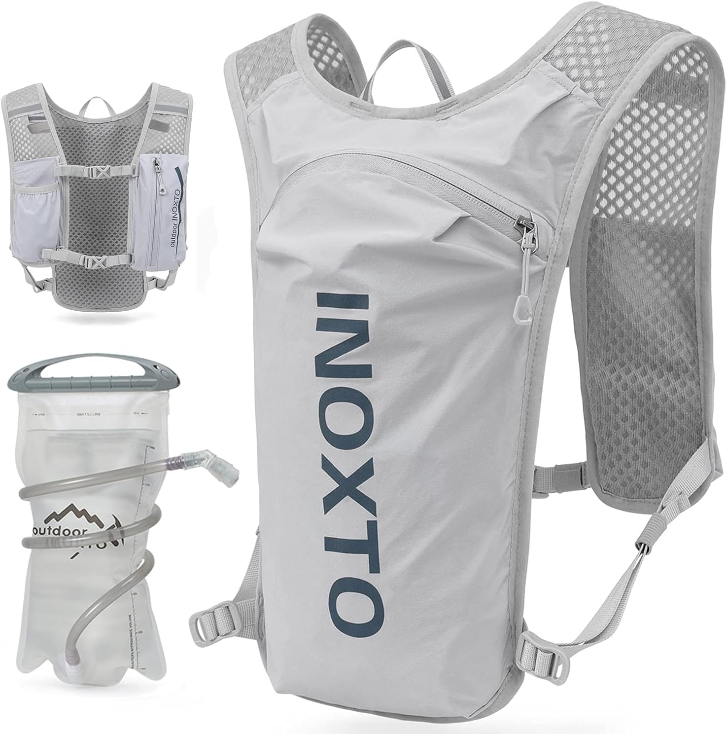 INOXTO Hydration Vest Backpack,Lightweight Water Running Vest Pack with 1.5L Water Bladder Bag Daypack for Hiking Trail Running Cycling Race Marathon for Women Men