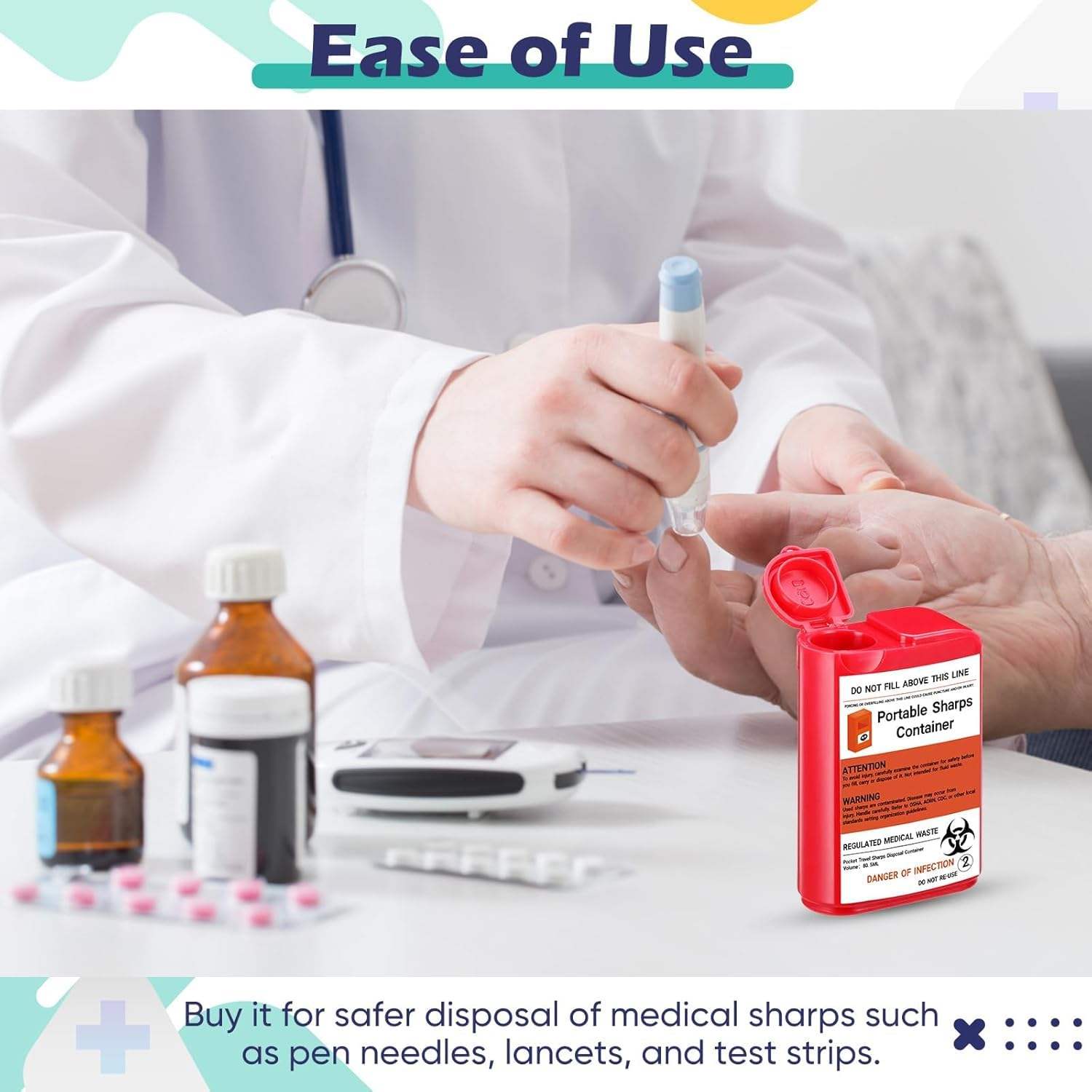 Portable Sharps Container, Designed for Safe and Convenient Handling of Insulin Needles, Pen Needles, and Other Medical Sharps during Travel or at Home and Office, 5 Packs image number 3