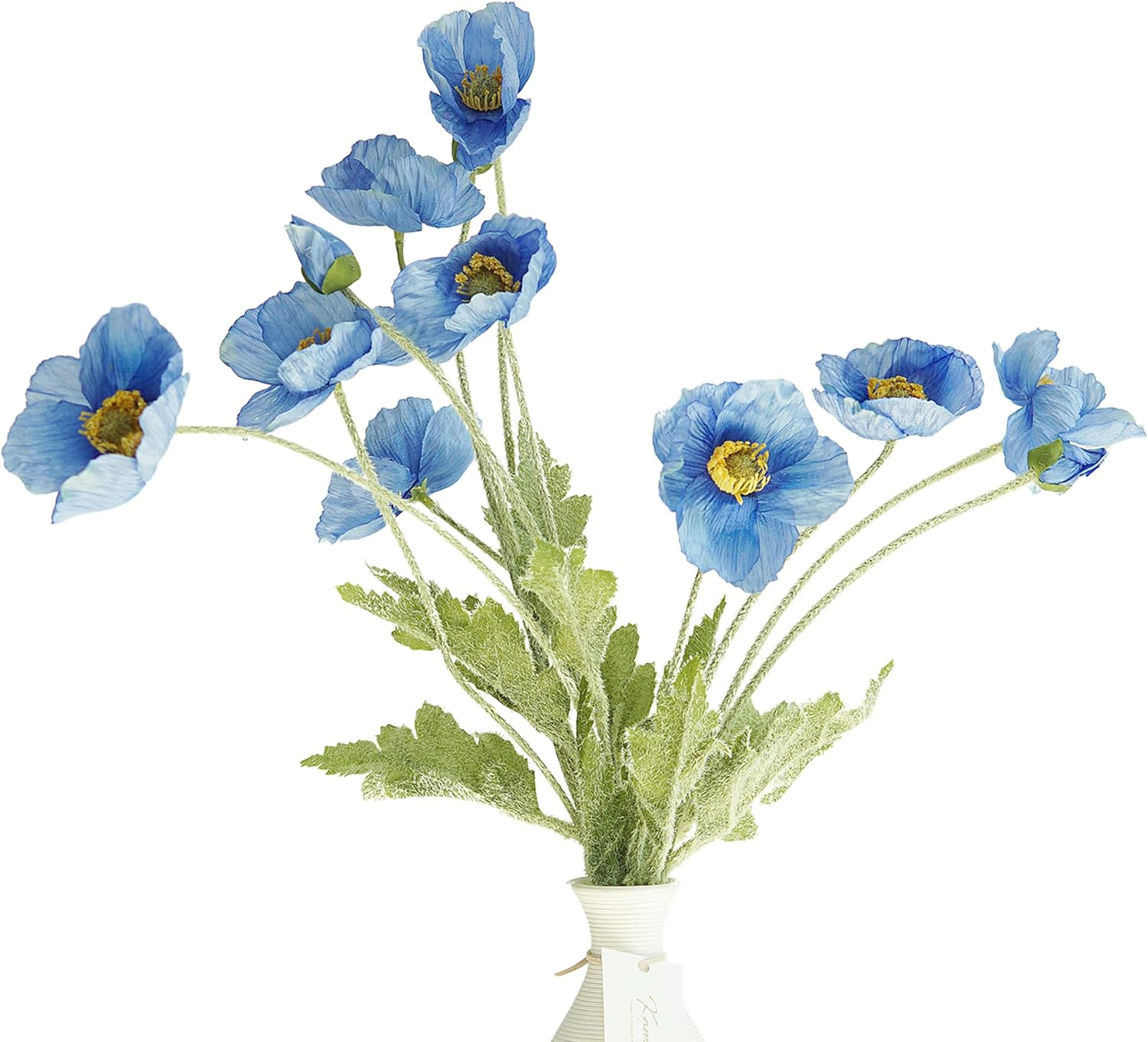 Kamang Artificial Poppy Blue Silk Flowers (3 Stems) for Home Decor, DIY Bouquet, Wedding. Real Touch Blue Silk Flower, Artificial Plants Poppy Blue Flowers Table Centerpiece (Himalayan Blue) - Apricot Coral image number 4