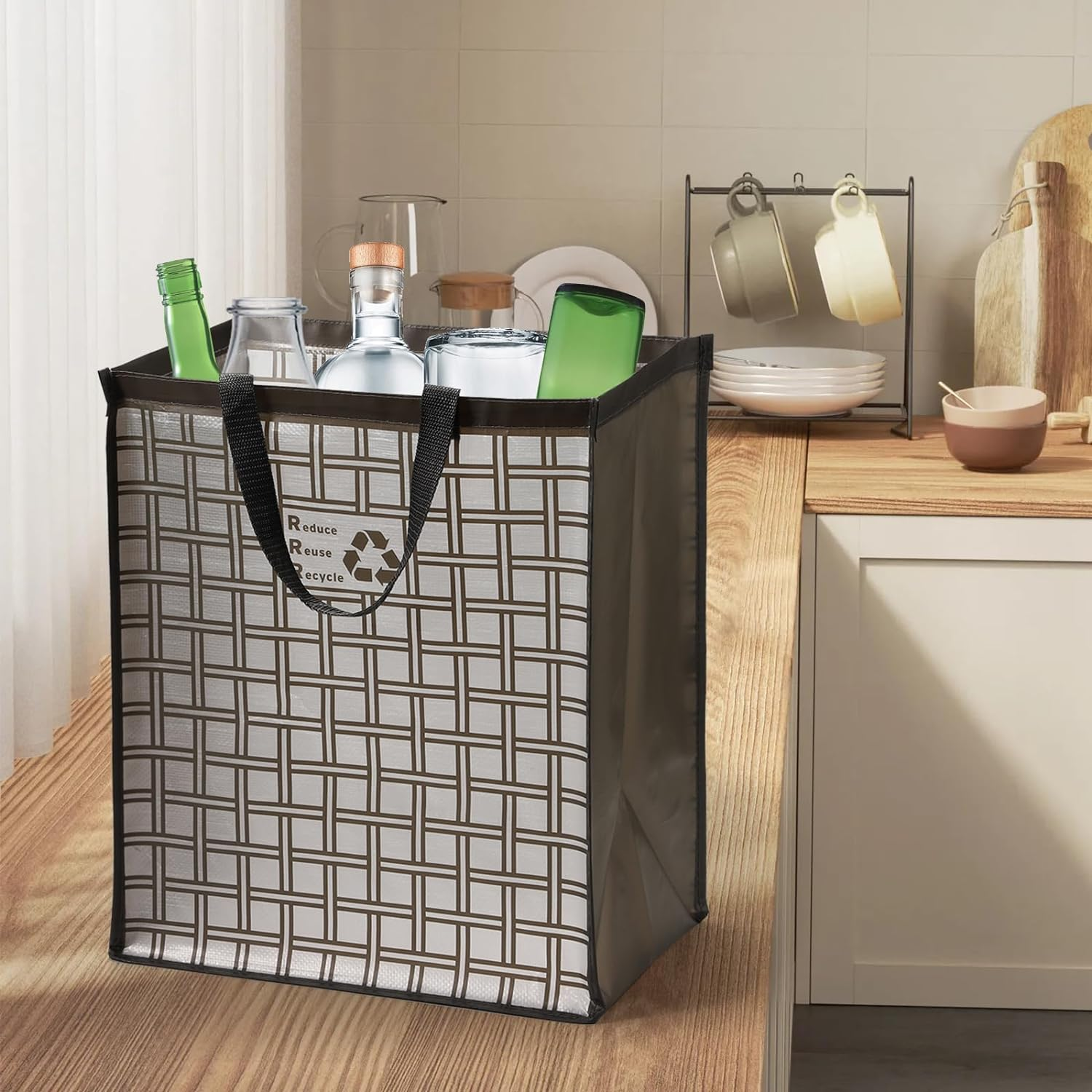 Lily Queen Recycle Bin Bags for Kitchen Home Trash Cans Sorting Bins 12 Gallon Set of 2 - Black  Grey image number 6