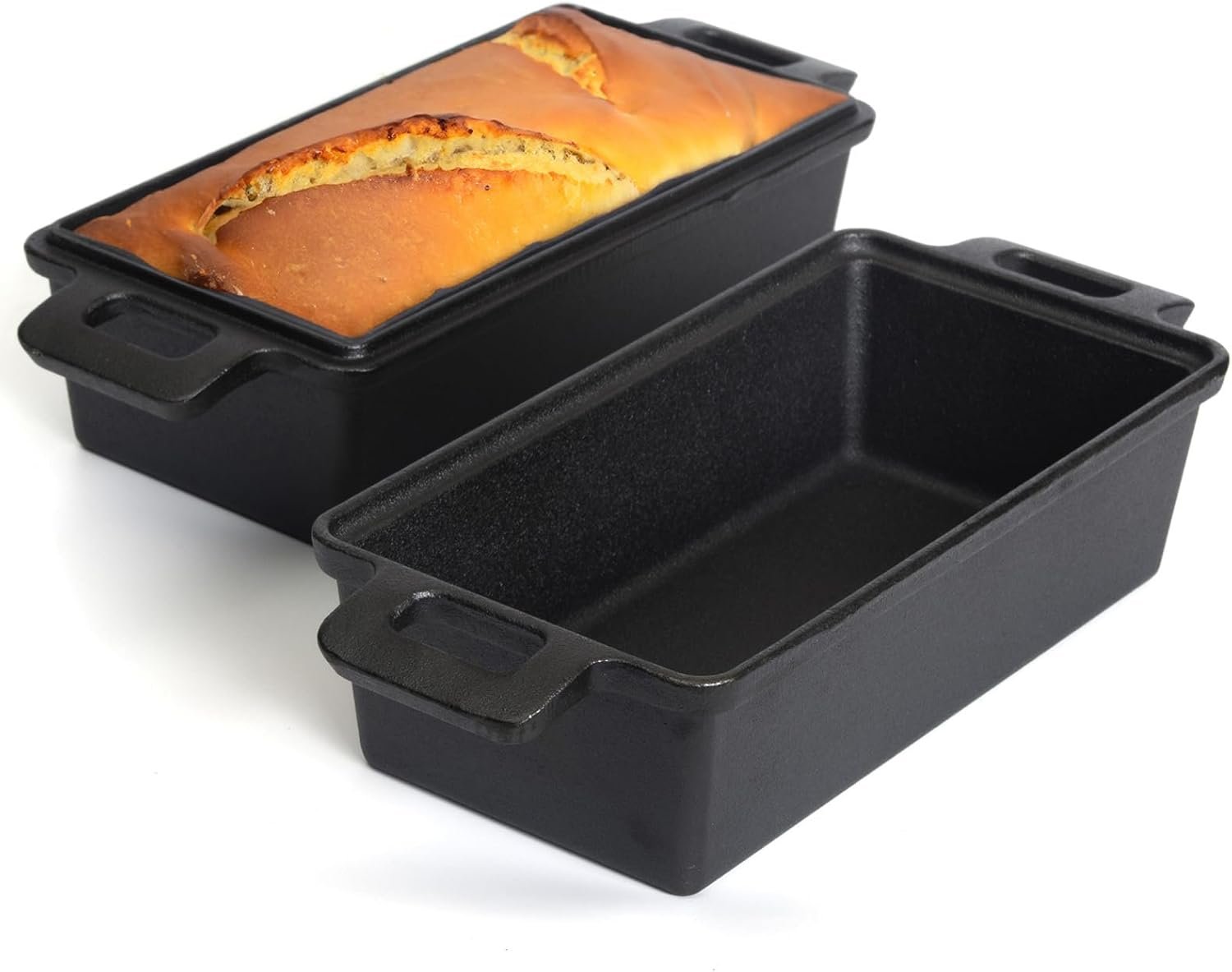 2-In-1 Cast Iron Bread Loaf Pan Tin with Lid &ndash; Dual Use Baking Dish with Ergonomic Handles, Pre-Seasoned for Oven Cooking