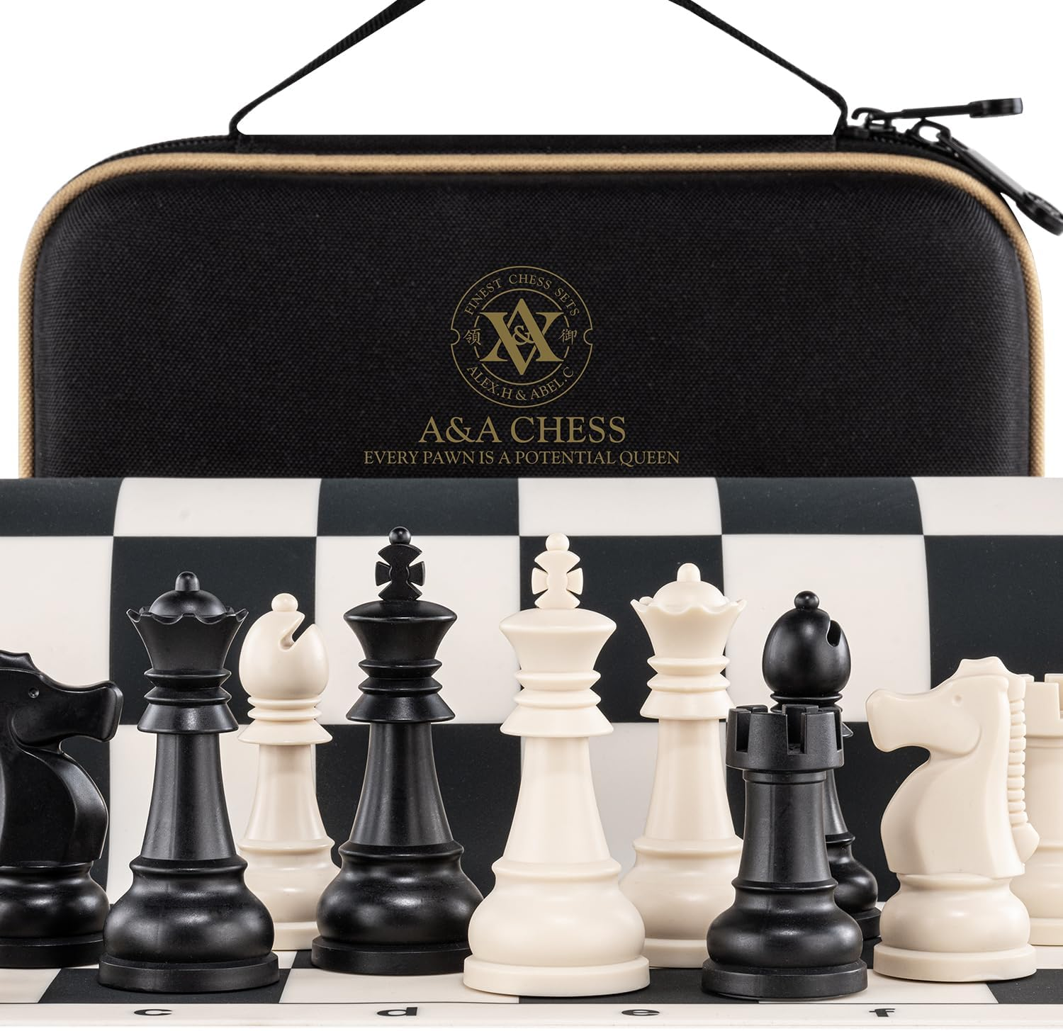 A&A Travel Chess Set / 15''X15'' Foldable Silicone Chess Board / 3.25'' King Height Plastic Staunton Pieces/Storage Bag image number 6