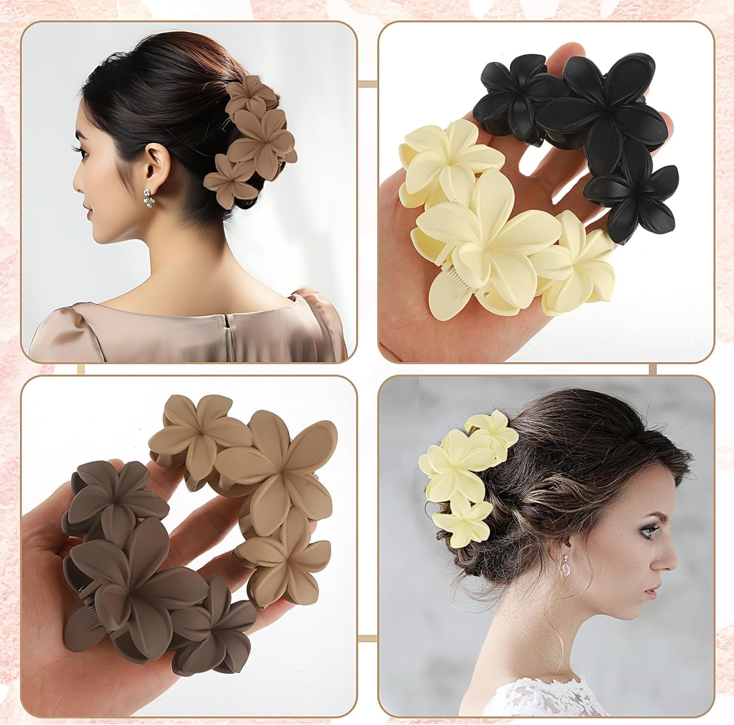 Non-Slip Matte Hawaiian Plumeria Large Claws Clips with Strong Hold, 6Pcs Large Plumeria Hair Clip Strong Hold Hair Claws image number 1