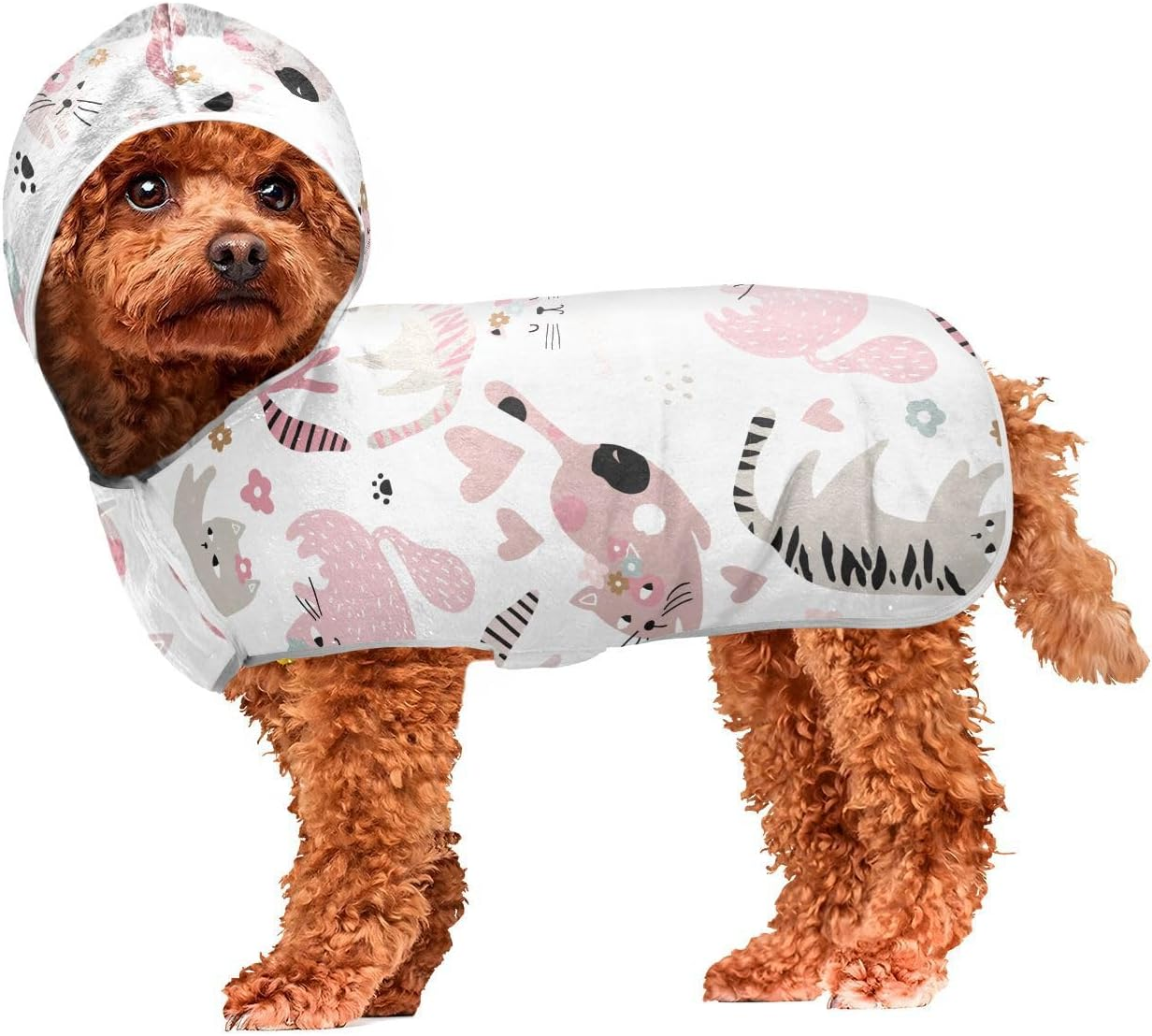 AIXIWAWA Cute Cats Pet Bathrobe Towels with Adjustable Collar & Waist, Quick Absorbent Drying Coat for Cats and Dogs image number 2