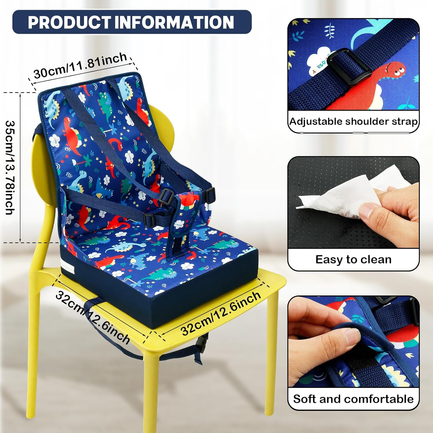 Fwqofvk Toddler Booster Seat Chair, with 3 Point Buckle Safety Protection, Thickened Heightening Cushion, Kids Booster Cushion Easy to Clean for Dining 32 X 32 X 7.5Cm (Style 1) image number 5