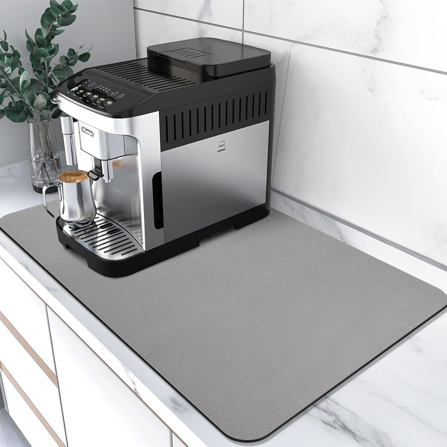 Coffee Mat ,Super Absorbent Dish Drying Mat,Coffee Bar Accessories, Hide Stain Absorbent Drying Mat with Waterproof, Fit under Coffee Maker Coffee Machine Coffee Bar Mats (Dark Grey, 50X30)