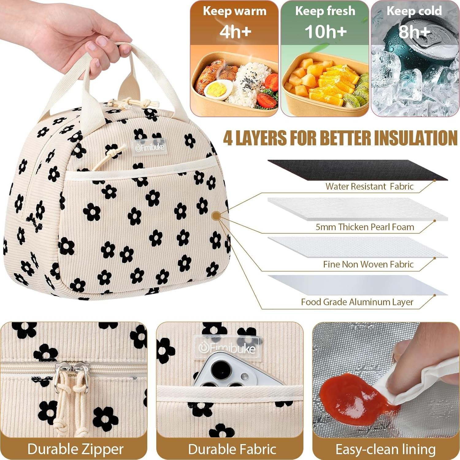 Fimibuke School Backpack for Teen Girls Boys Kids School Book Bags with Lunch Box Pencil Bag for Elementary High School - Beige Strawberry image number 7