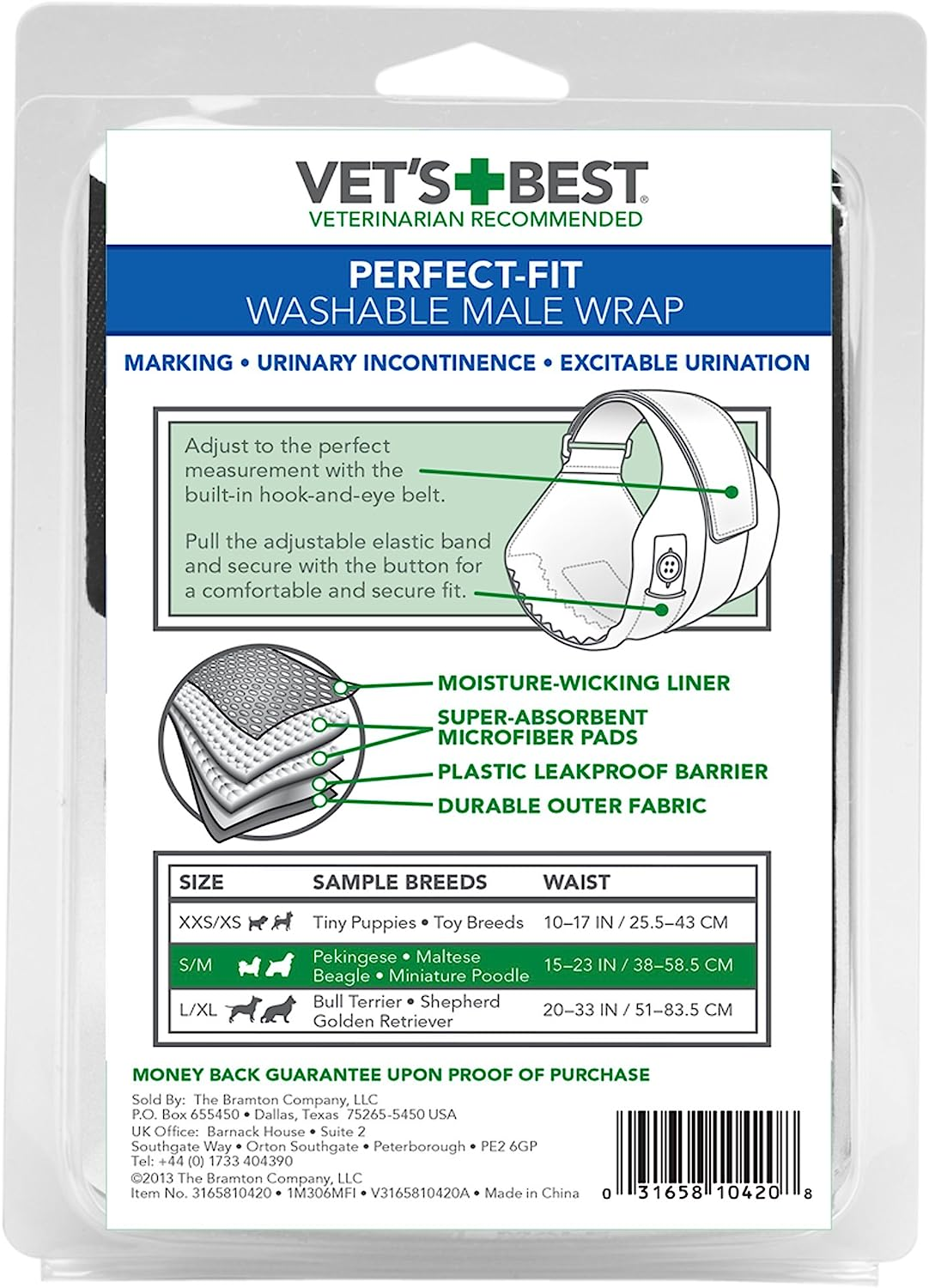 Vet'S Best Washable Male Dog Diapers | Absorbent Wraps with Leak Protection | for Excitable Urination, Incontinence, or Marking | Small/Medium | 1 Reusable Diaper per Pack image number 3