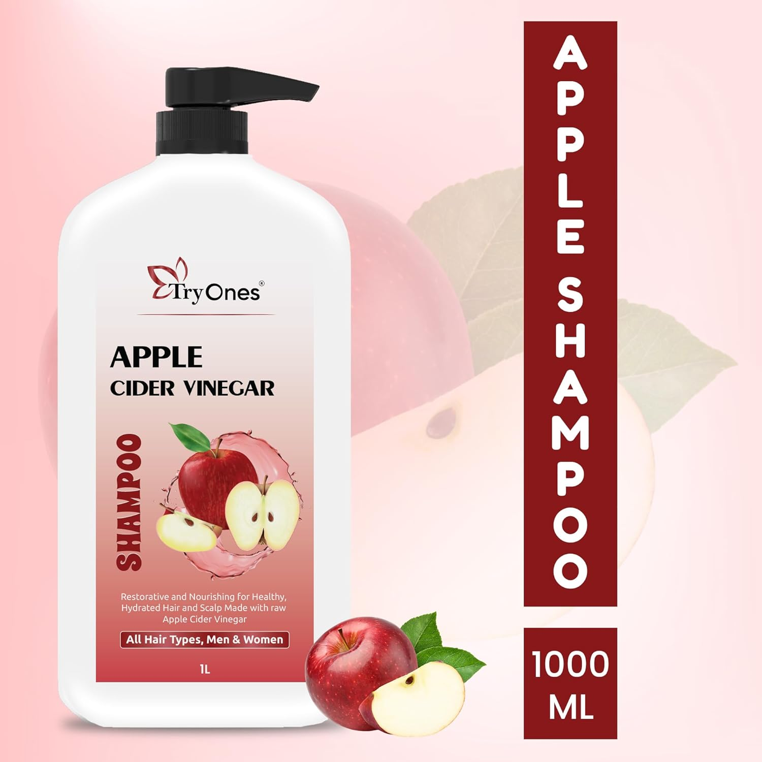 Tryones Apple Cider Vinegar Shampoo with Natural Ingredients Frizz, Scalp Nourishment Shampoo for Hair Fall | No Sulphate No Paraben | for Men & Women &ndash; 1000Ml image number 1