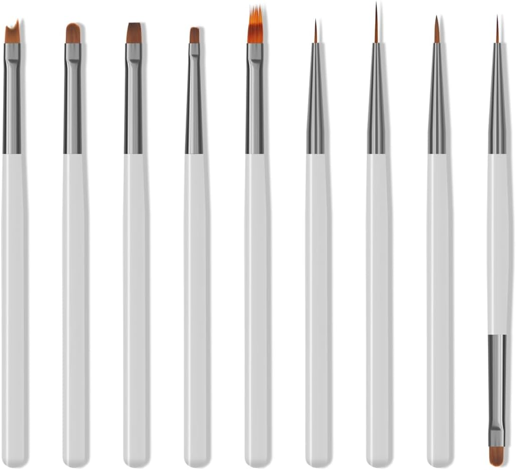 ZEOHBETY Nail Art Brushes Set, 9Pcs Nail Design Painting Brushes, Professional Nail Art Design Brushes, Nail Fine Liner Brushes, Pink