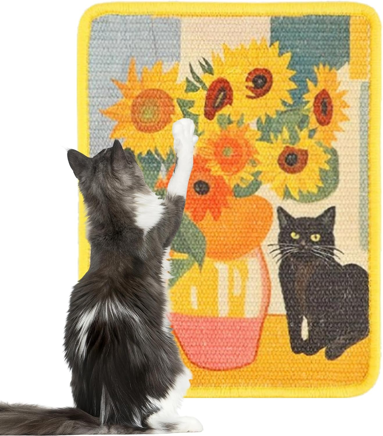 Wall Cat Scratcher | Art Print Sisal Cardboard Scratcher Furniture | Furniture Protector Scratching Board for Pet Kitten Training Enrichment Playing Bedroom Apartment