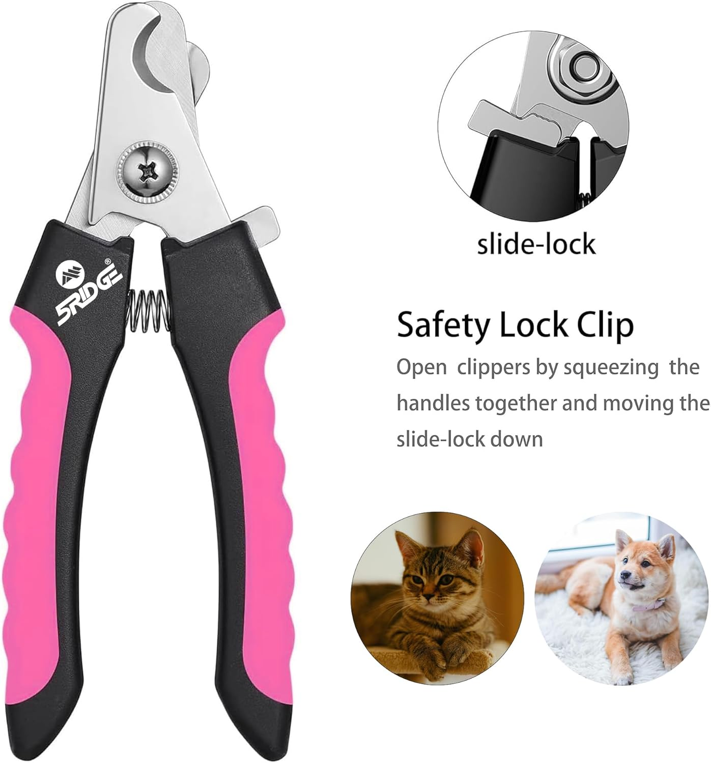 5RIDGE Professional Dog Nail Clippers with Safety Guard, Stainless Steel Pet Nail Trimmer for Large Dogs and Cats