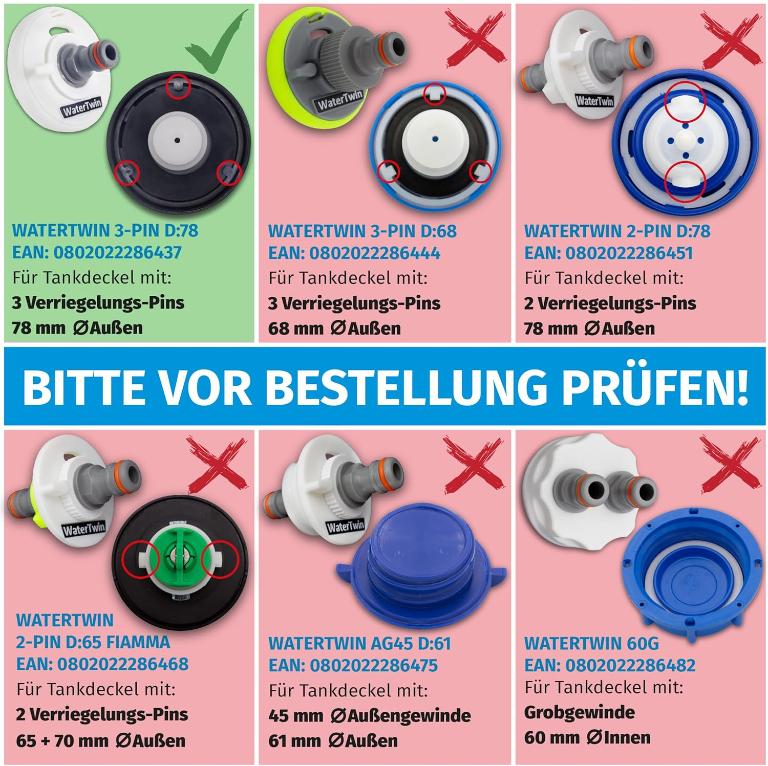 Watertwin Motorhome Caravan Water Tank Adapter, Gardena Compatible, Double Coupling, Overflow Function, Wei&szlig;, Plastic, Round image number 3