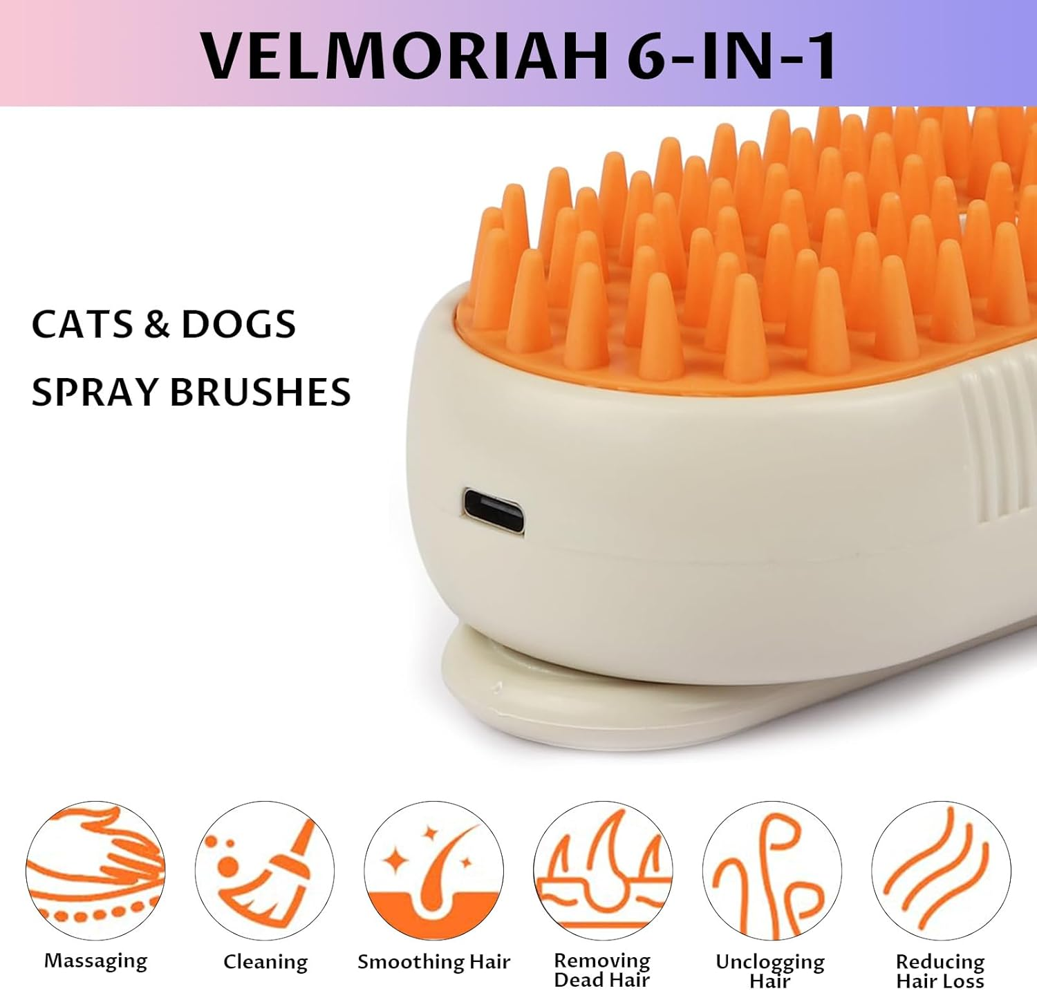 Velmoriah 4-In-1 Cat Steam Brush, 2025 Upgraded Pet Spray Comb, Rechargeable Cat Grooming Brush, Self-Cleaning Pet Hair Remover for Cat and Dog image number 4