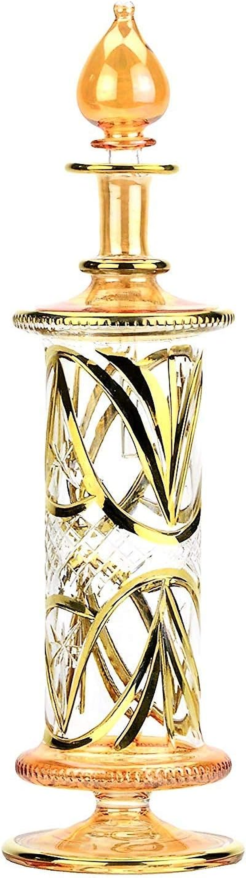 Nilecart X Large Egyptian Perfume Bottles Handmade in Egypt with 24K Gold Decoration Your for Perfume, Essential Oils, Egyptian Decoration or Party Table Centerpiece (Honey)