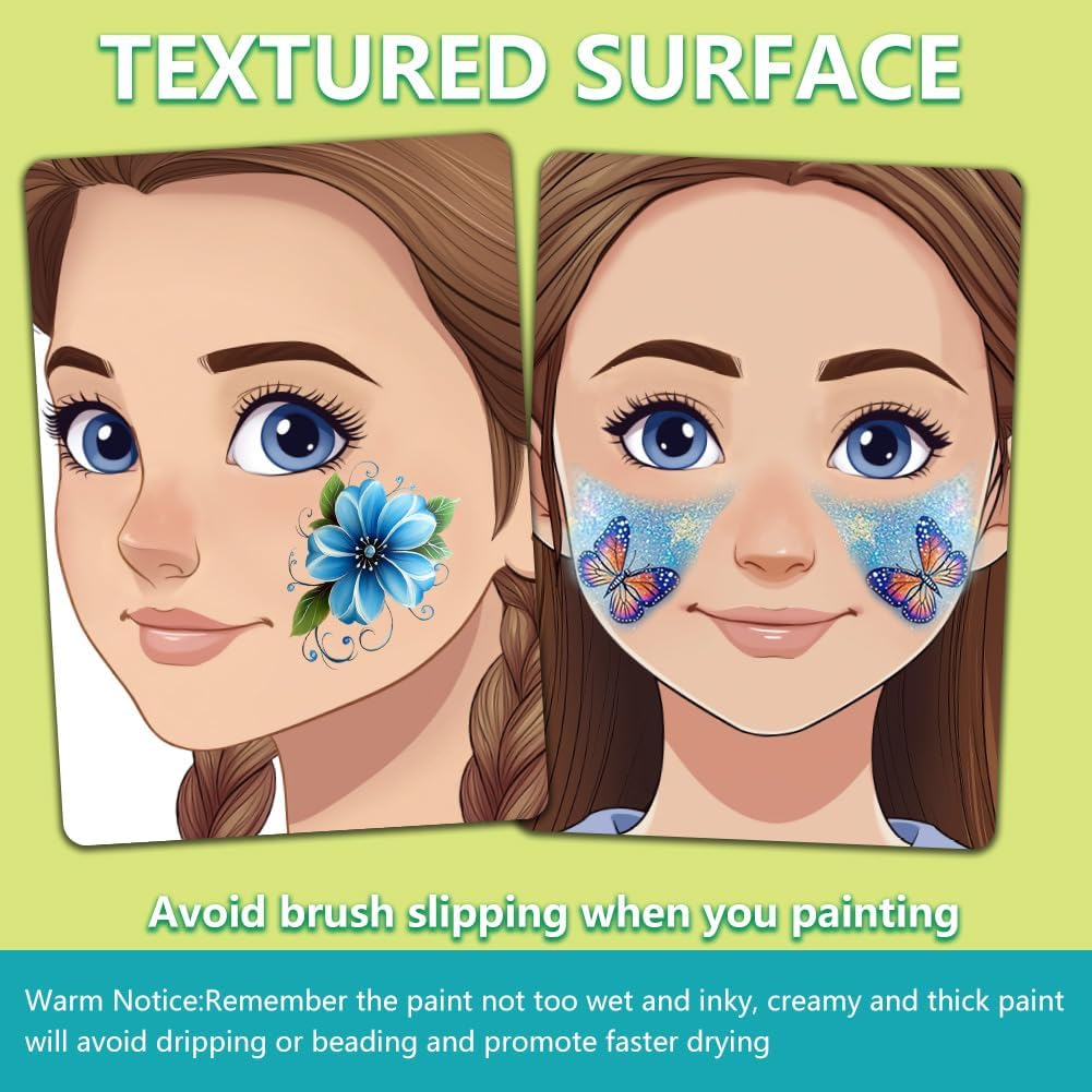 DELORIGIN 2Pcs Face Painting Practice Board Reusable Makeup Practice Mannequin Face Painting Exercise Template Stage Painting Tool Facial Painting Supplies for Beginner (Braid Girl Straight Hair Girl) - Braid Girl Straight Hair Girl image number 5