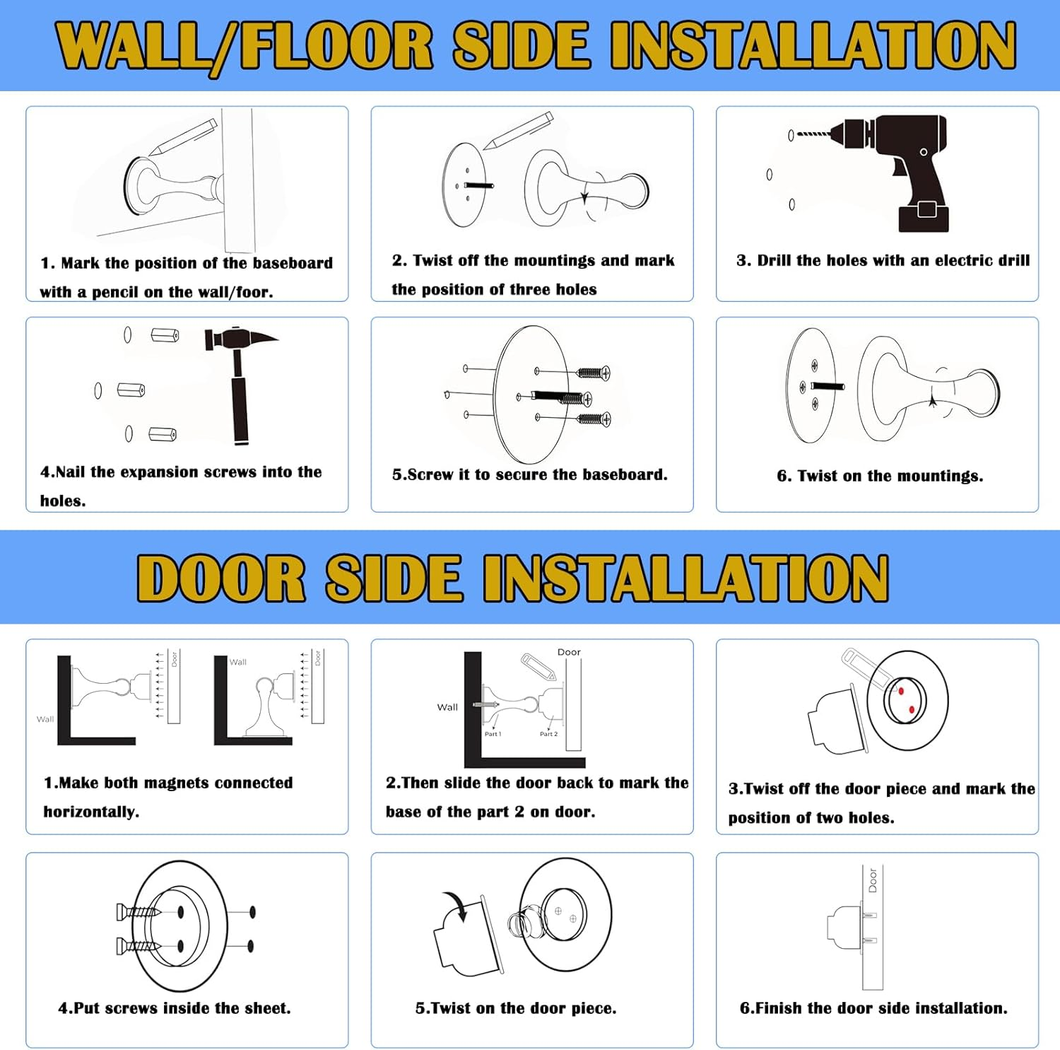 Door Stoppers,Heavy Duty Stainless Steel Holders for Bottom/Top,Wall/Floor Mount,No Drilling Door Stop with 3D Adhesive Tapes,2 Pcs image number 4