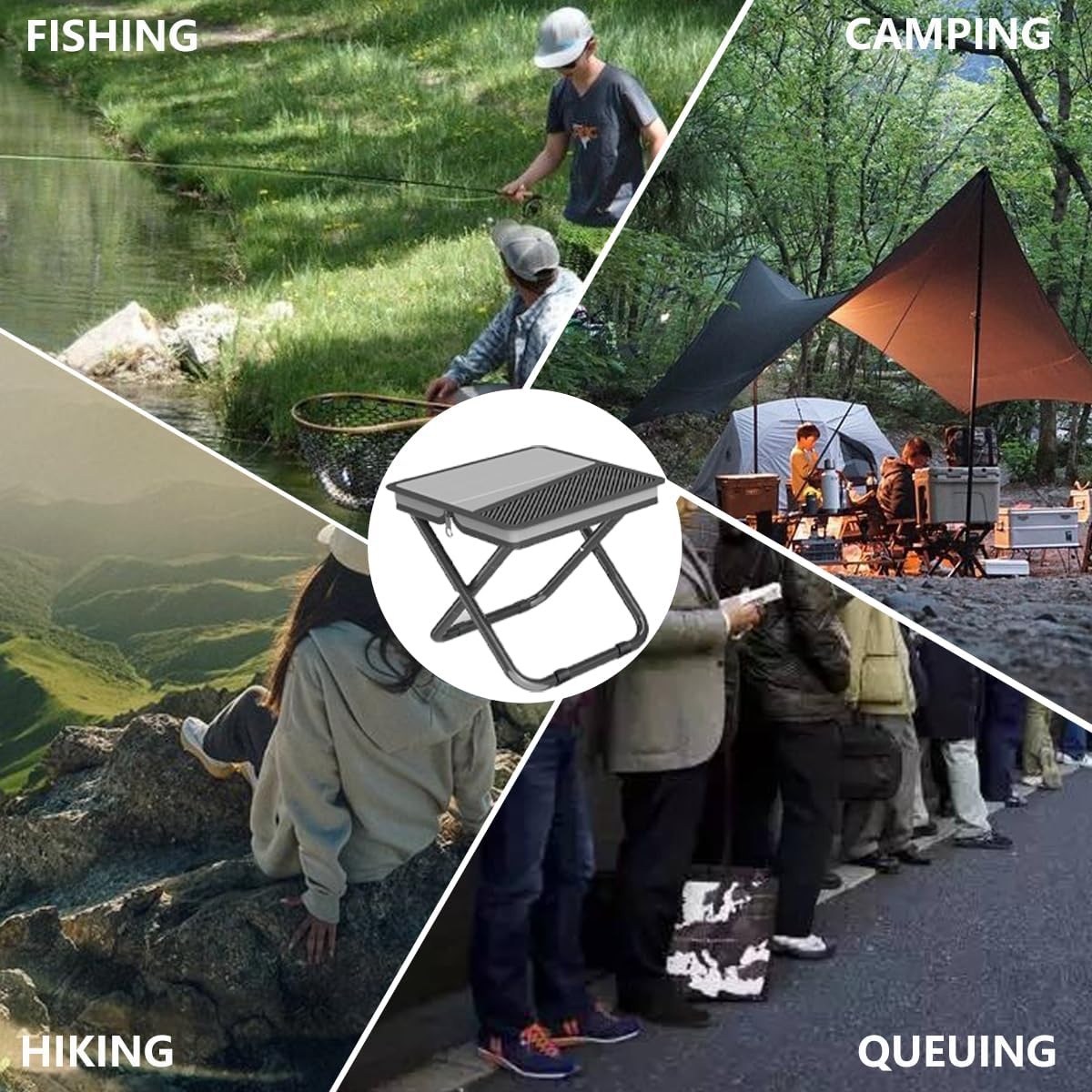 Ultralight Travel Stool - Portable Camping Chair -Folding Handbag-Style Lightweight Camping Stool, Compact Outdoor Seat for Travel, Hiking and More(Grey)